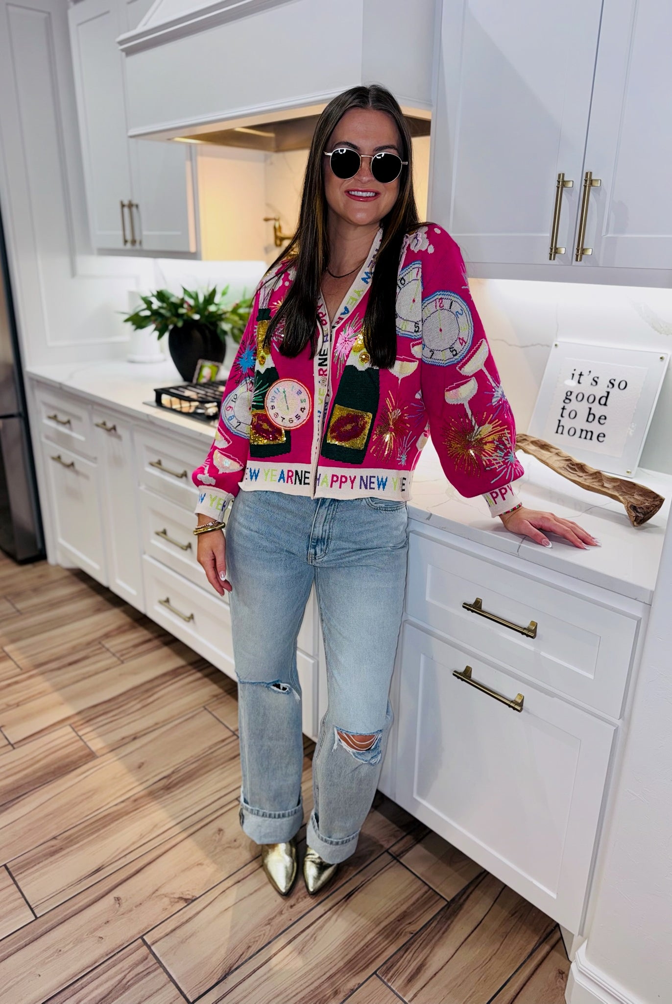 QUEEN OF SPARKLES HOT PINK NEW YEARS EVE ICON CARDIGAN - Tops