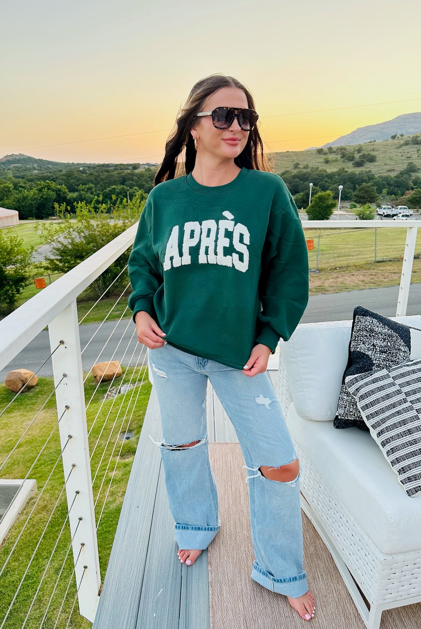 HUNTER GREEN APRES SKI SWEATSHIRT - Tops
