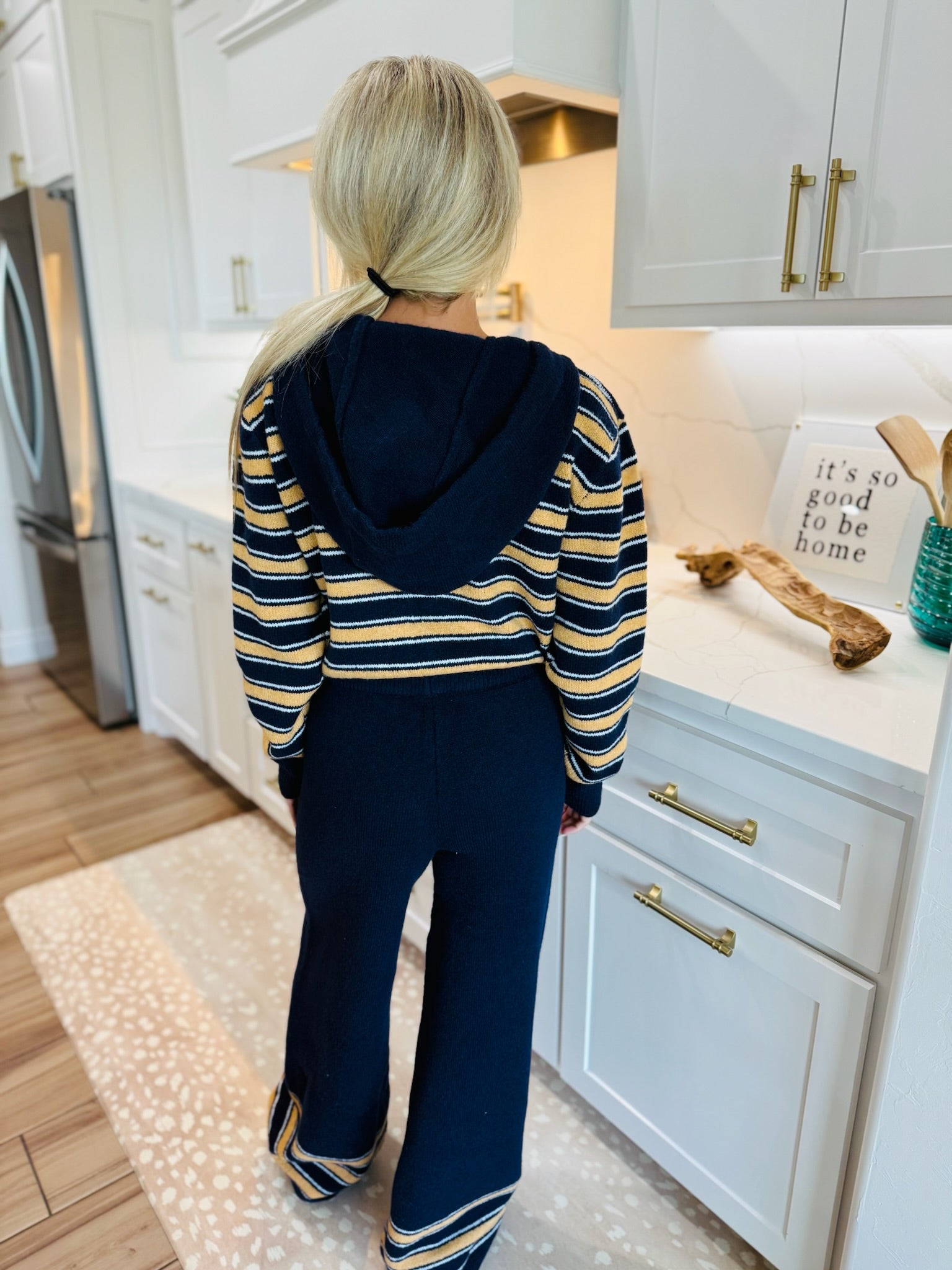 MULTI-COLOR NAVY & BUTTER HOODED KNIT SET- COZY WINTER SET - SET