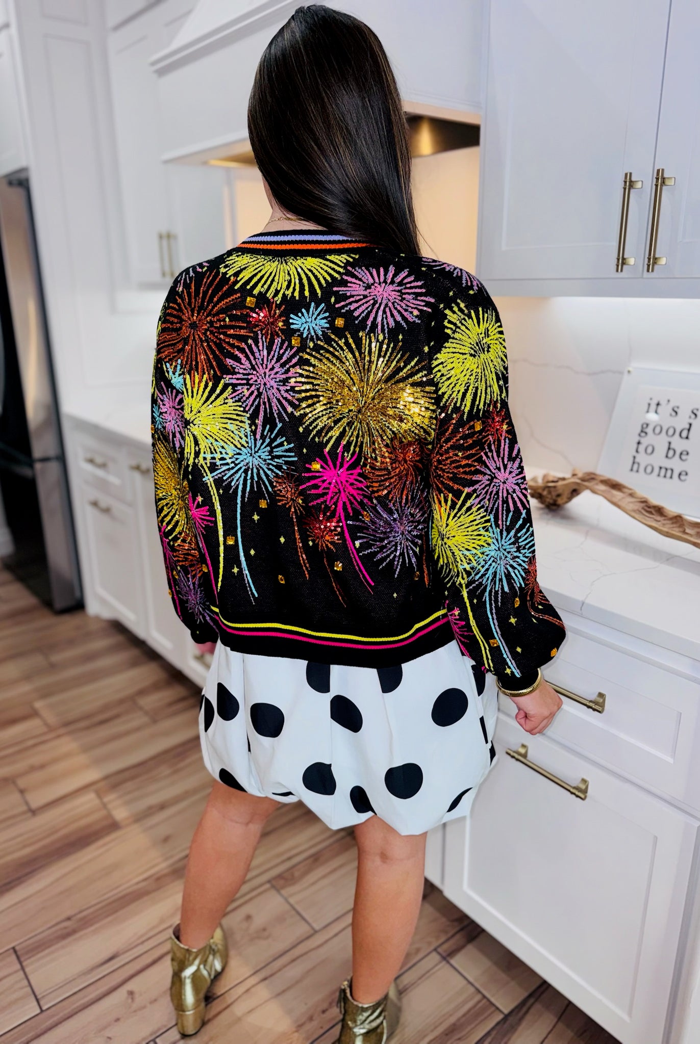QUEEN OF SPARKLES BLACK MULTI PRINT FIREWORK BUTTON UP CARDIGAN - Tops