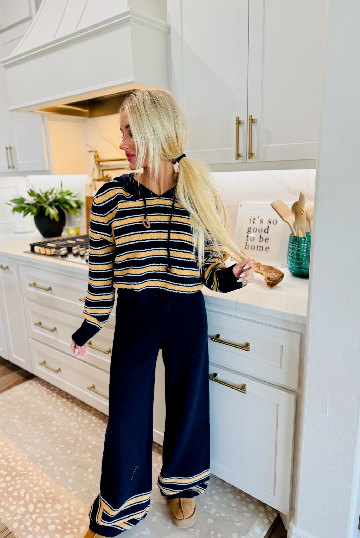 MULTI-COLOR NAVY & BUTTER HOODED KNIT SET- COZY WINTER SET - SET