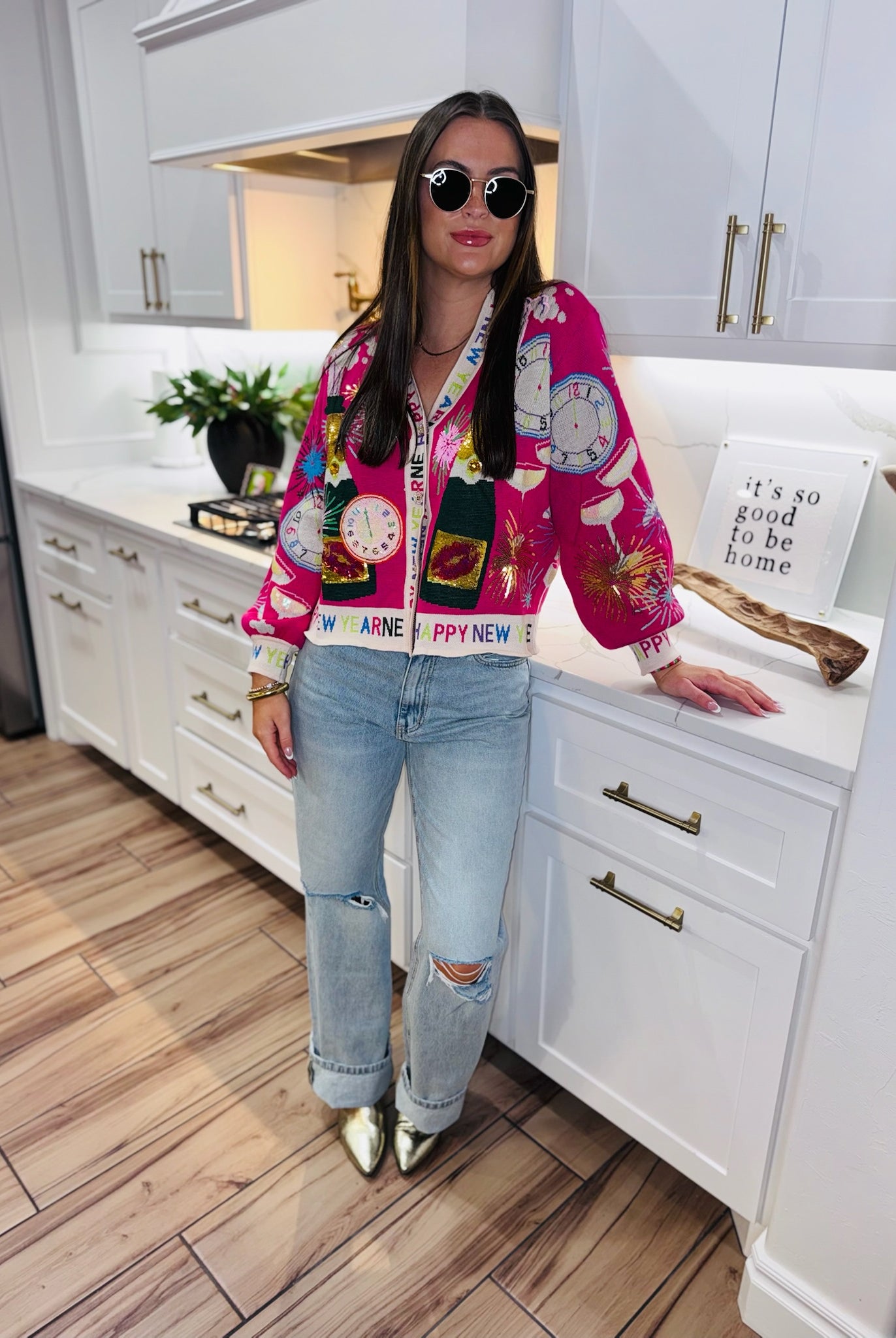 QUEEN OF SPARKLES HOT PINK NEW YEARS EVE ICON CARDIGAN - Tops