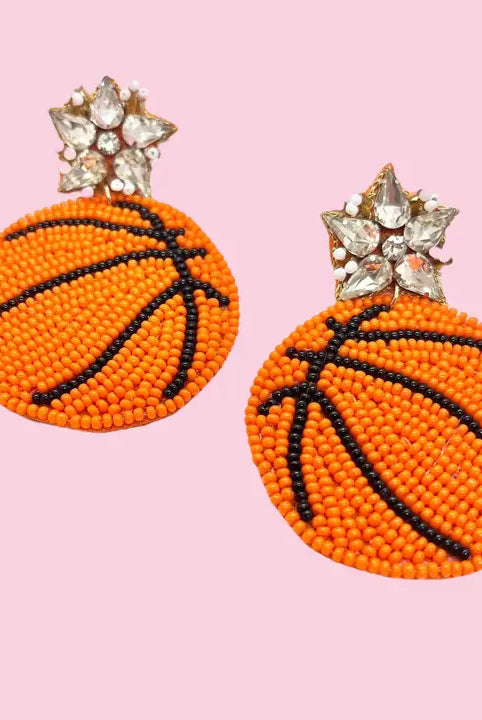 BEADED AND SPARKLING BASKETBALL EARRINGS- GAME DAY STATEMENT - Earrings