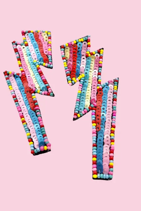 BEADED LIGHTNING BOLT STATEMENT EARRINGS - Earrings