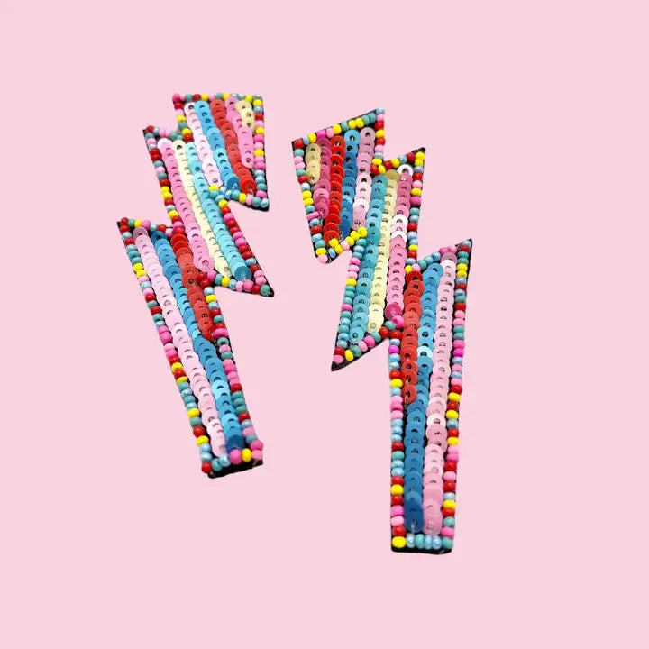 BEADED LIGHTNING BOLT STATEMENT EARRINGS - Earrings