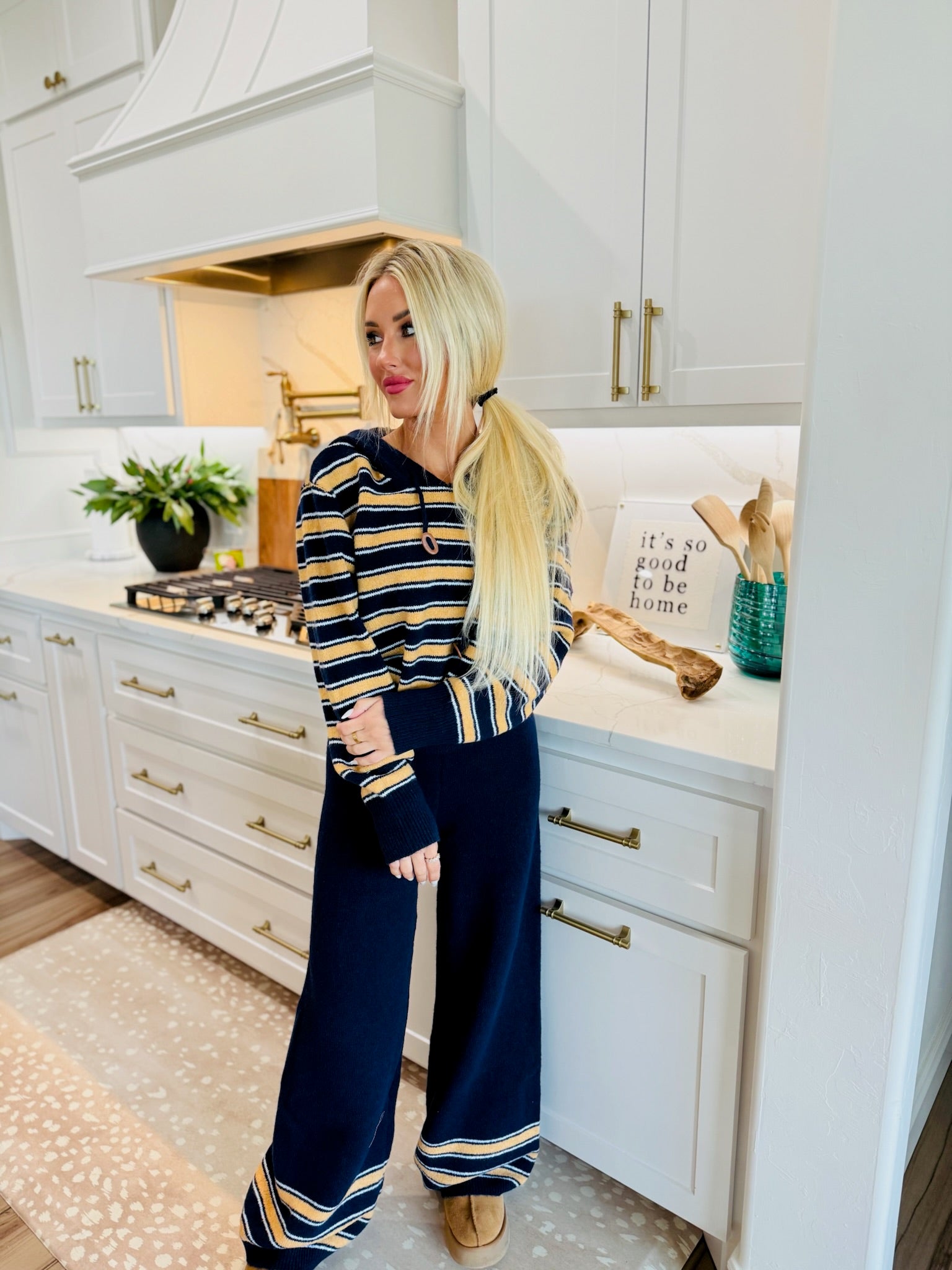 MULTI-COLOR NAVY & BUTTER HOODED KNIT SET- COZY WINTER SET - SET