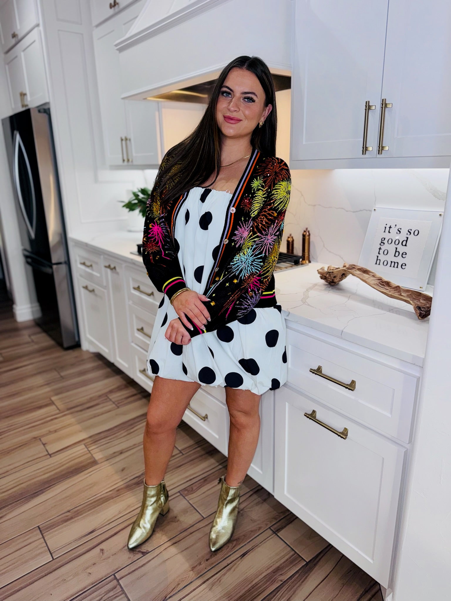 QUEEN OF SPARKLES BLACK MULTI PRINT FIREWORK BUTTON UP CARDIGAN - Tops