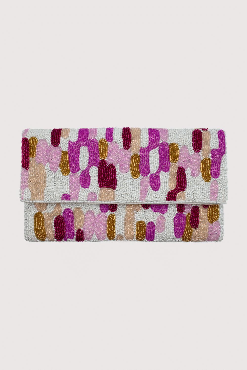 PINK ABSTRACT PRINTS BEADED CLUTCH