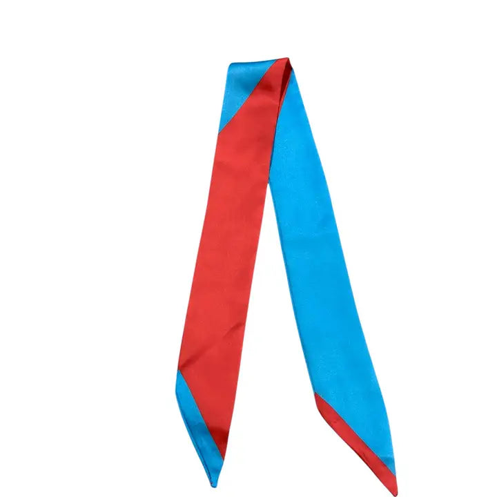 TWILLY SCARF- WEAR AS A BRACELET HEADBAND NECK OR BAG TIE - BLUE/RED