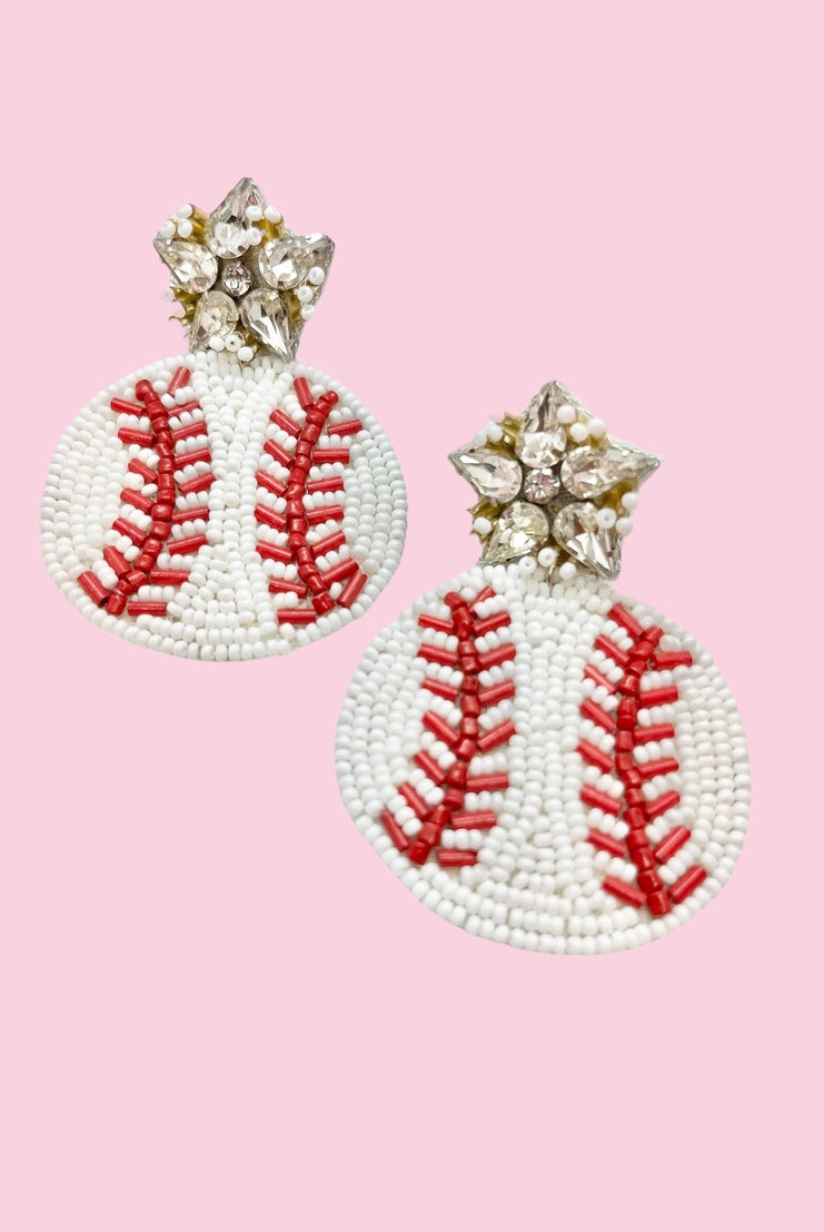 BEADED SPARKLING BASEBALL EARRINGS- GAME DAY STATEMENT JEWELRY - Earrings
