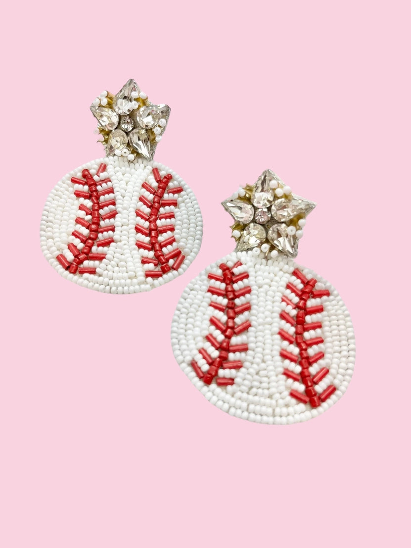 BEADED SPARKLING BASEBALL EARRINGS- GAME DAY STATEMENT JEWELRY - Earrings