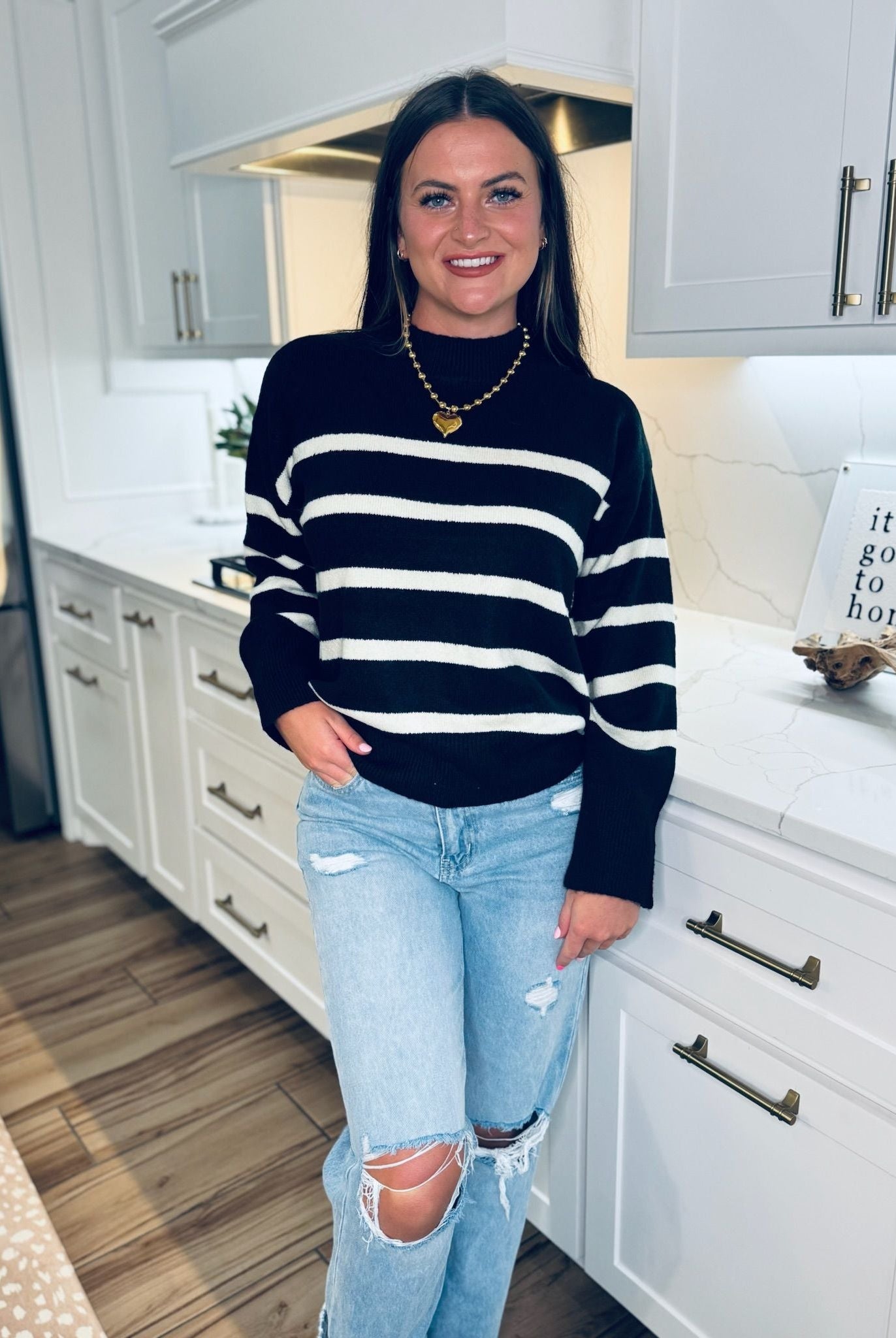 BLACK AND CREAM STRIPED SWEATER - Tops