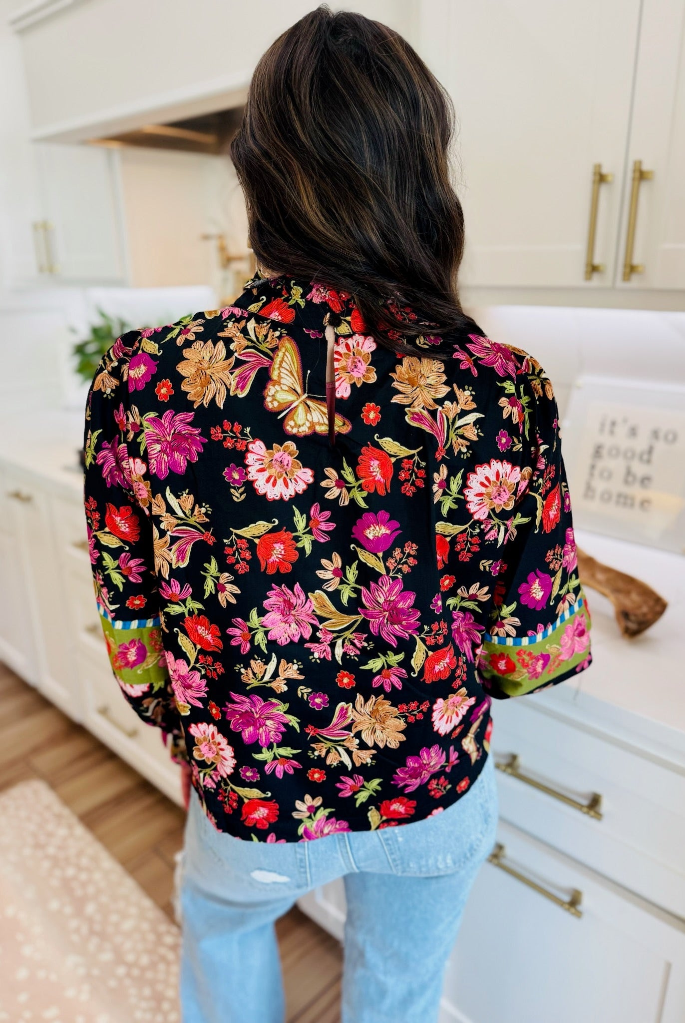 BLACK MULTI FLORAL PRINT TOP - Tops