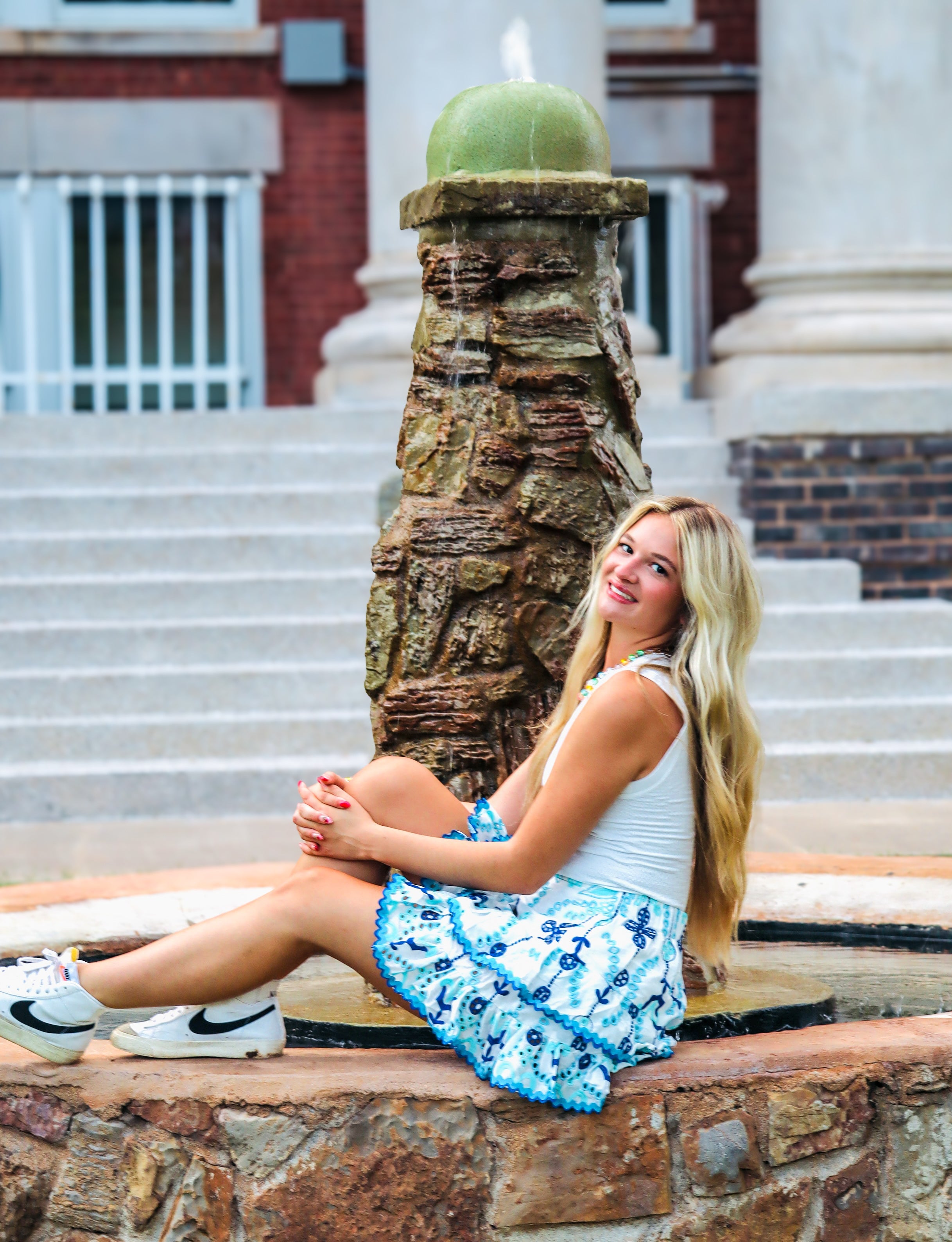 BLUE AND WHITE EYELET SKIRT AND RIC RAC TRIM DETAIL - Bottoms