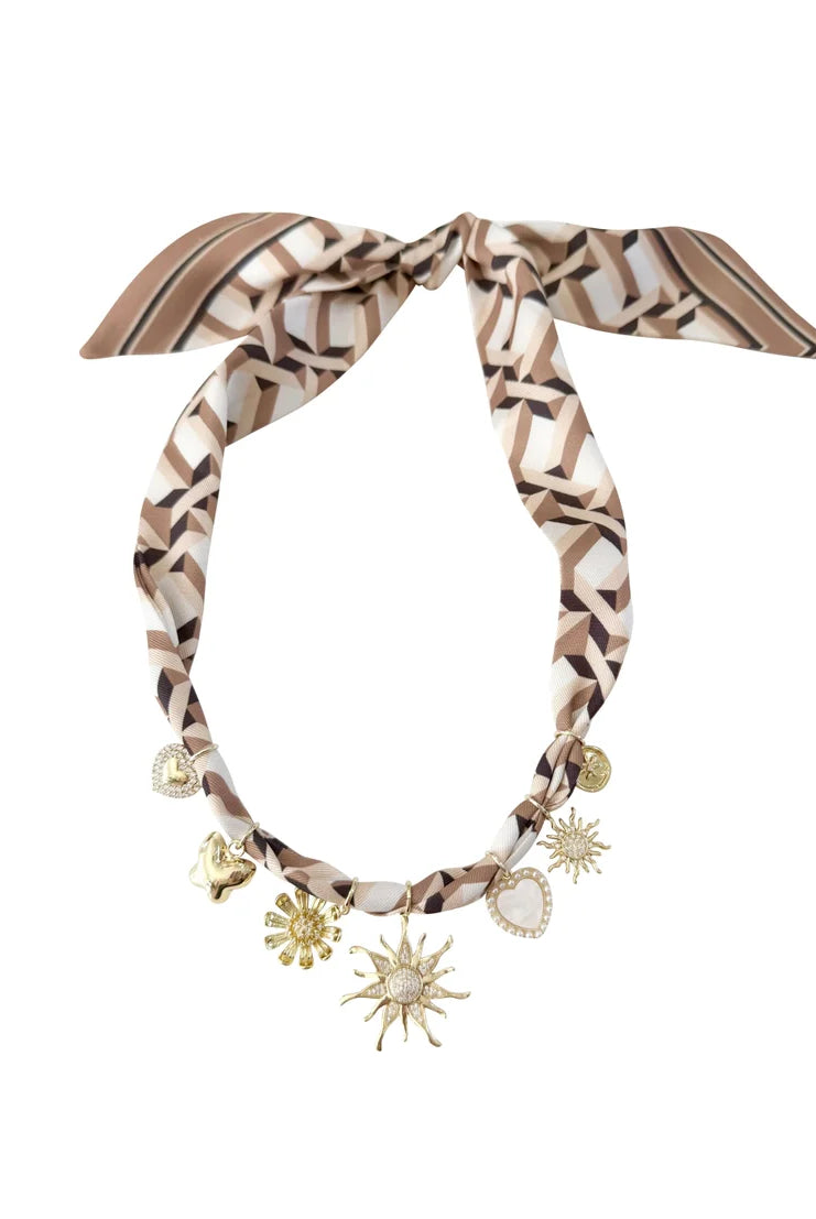 BLYTHE BROWN & WHITE NEUTRAL SCARF NECKLACE - Necklaces