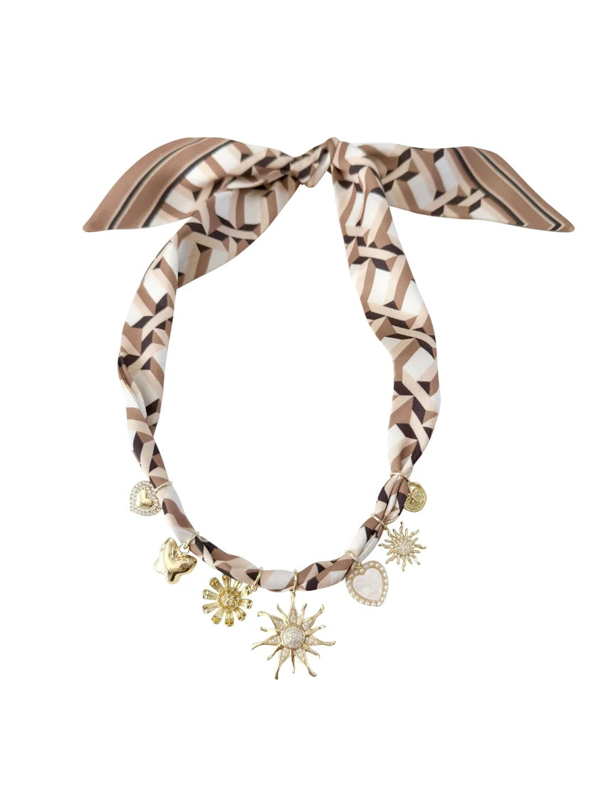 BLYTHE BROWN & WHITE NEUTRAL SCARF NECKLACE - Necklaces