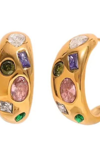 BRITTON GOLD HOOPS WITH COLORFUL JEWELS - Earrings