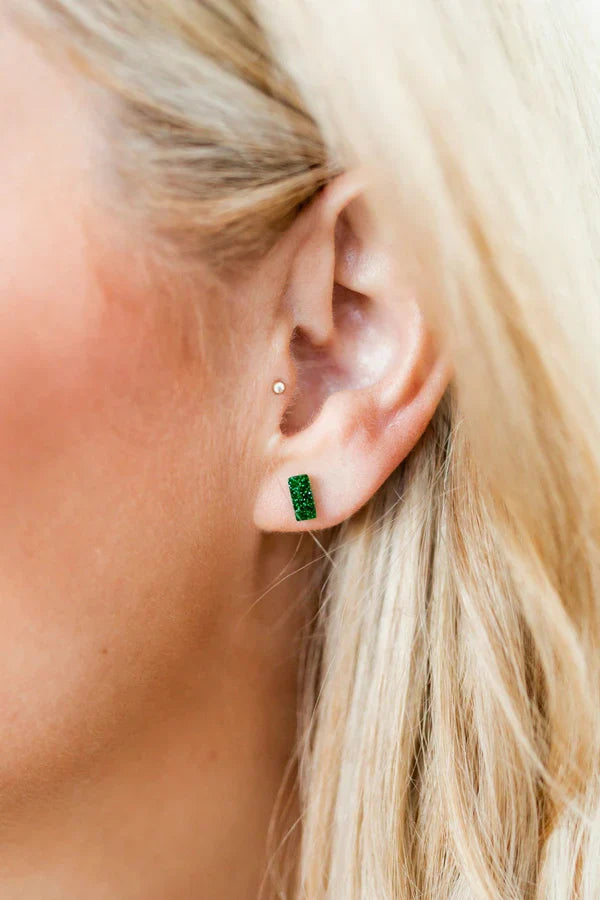 CAROLINE GREEN GLITTER STUDS - Earrings