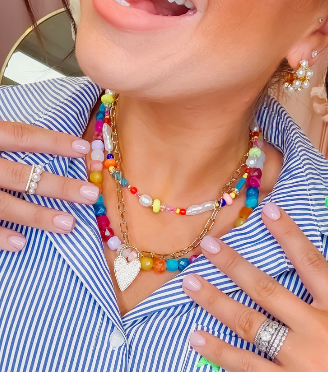 Close-up of the BEAD AND BLOOM NECKLACE showcasing its vibrant colors and versatile design, ideal for enhancing your style.