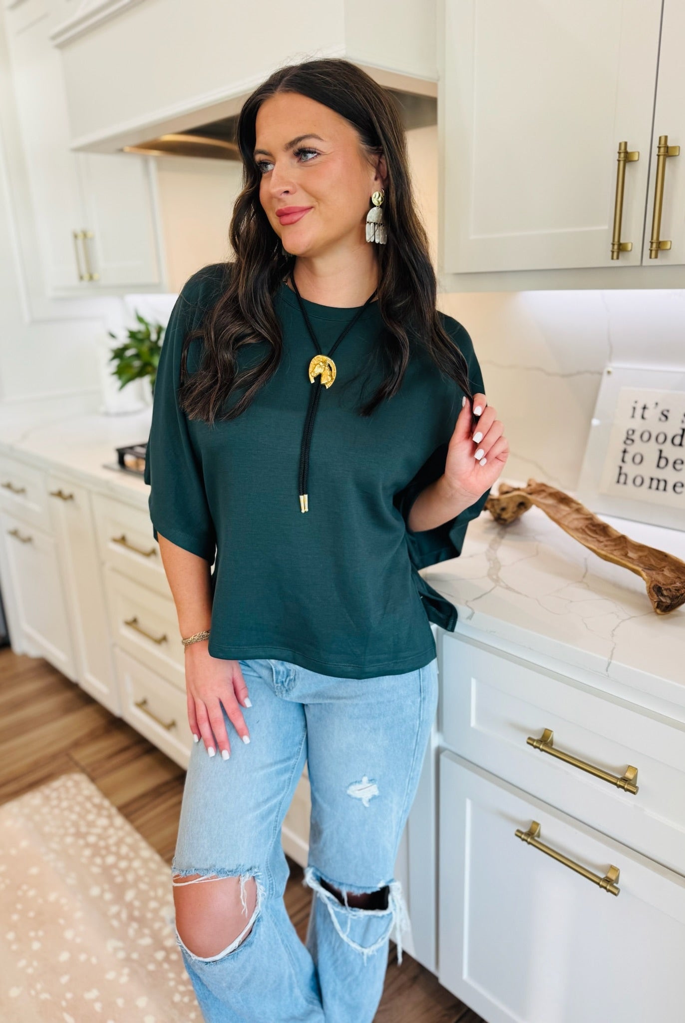 DARK GREEN ENTRO OVER-SIZED TEE - Tops