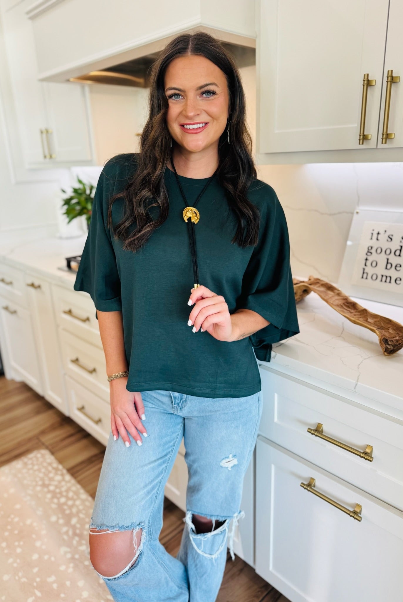 DARK GREEN ENTRO OVER-SIZED TEE - Tops