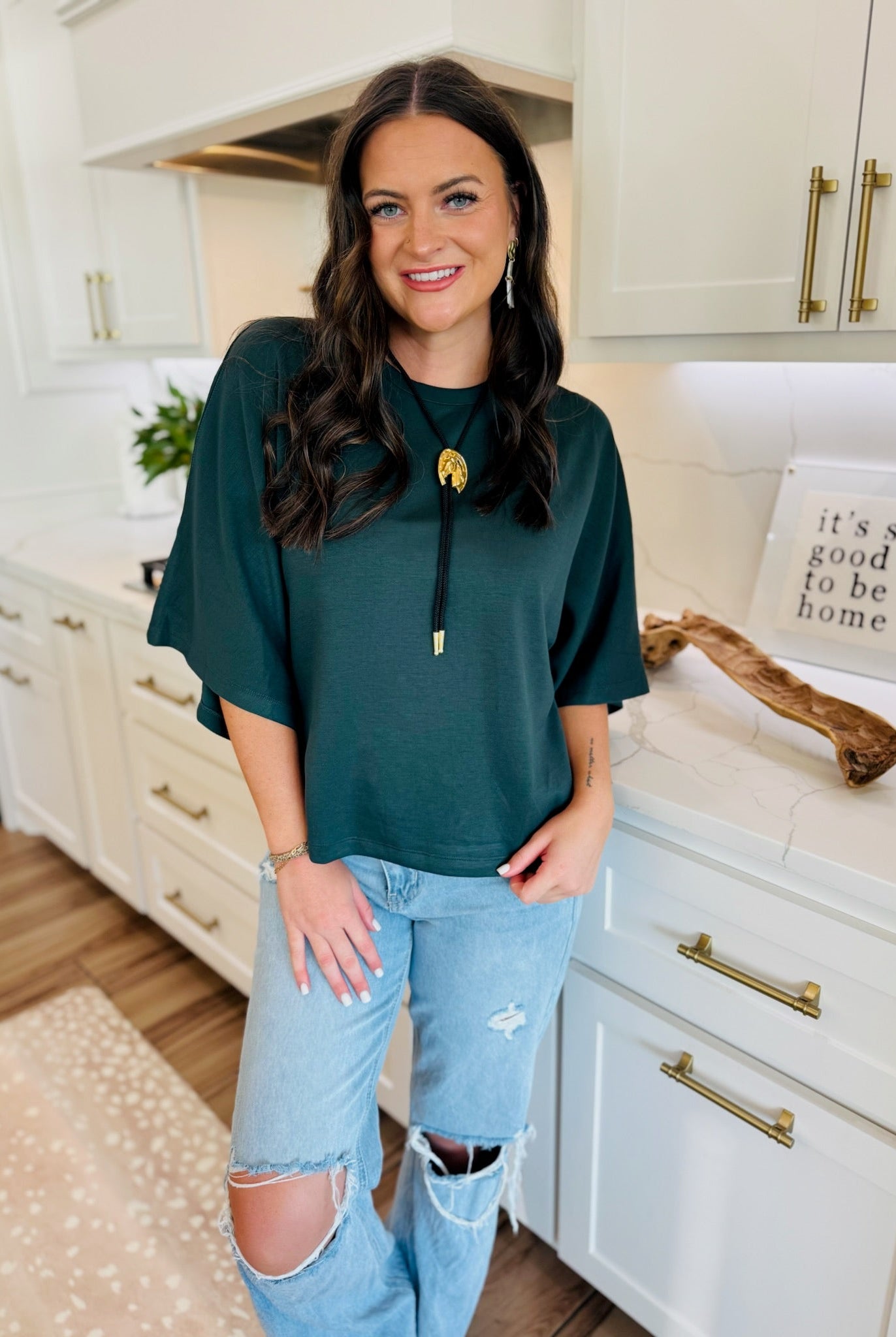 DARK GREEN ENTRO OVER-SIZED TEE - Tops