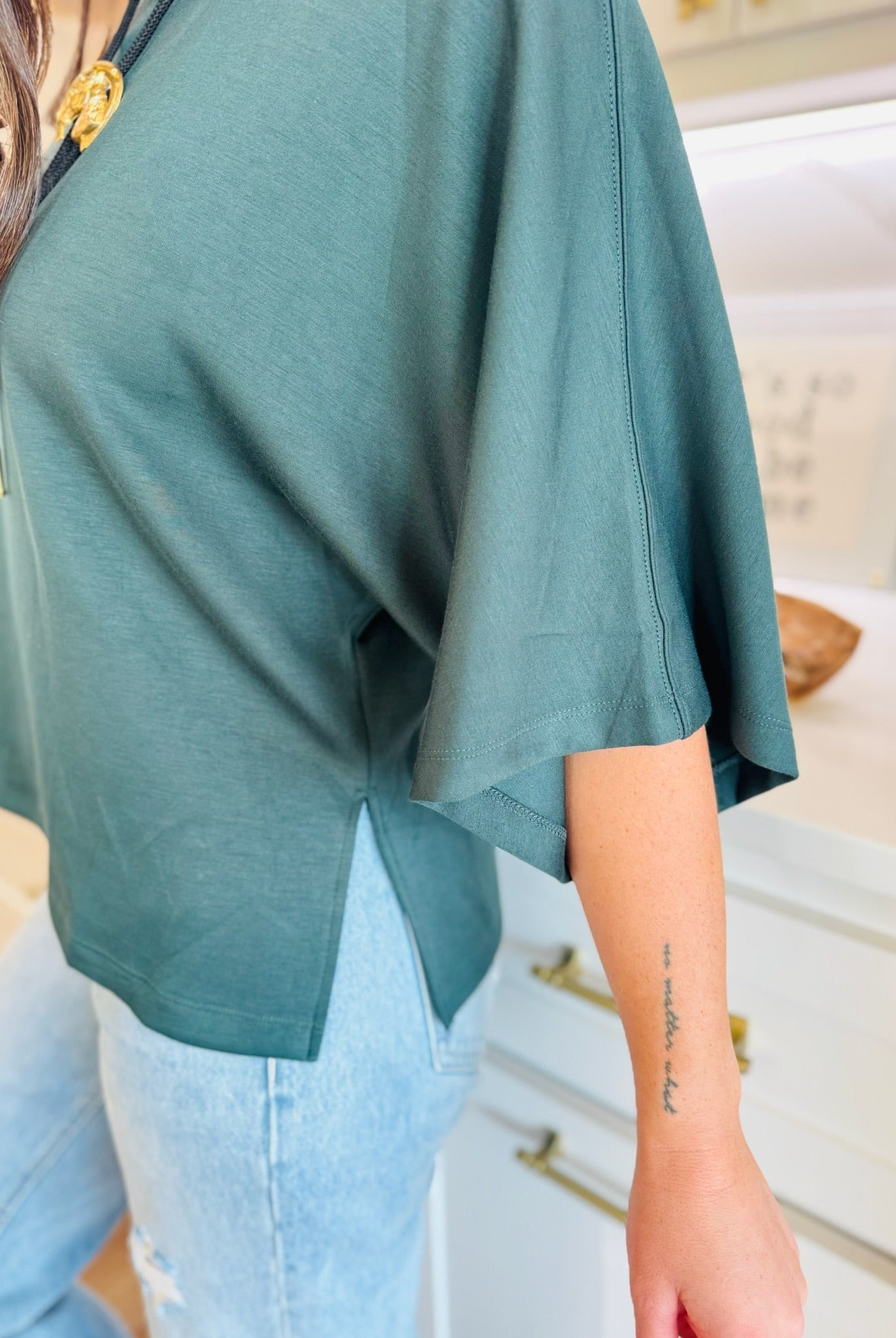 DARK GREEN ENTRO OVER-SIZED TEE - Tops