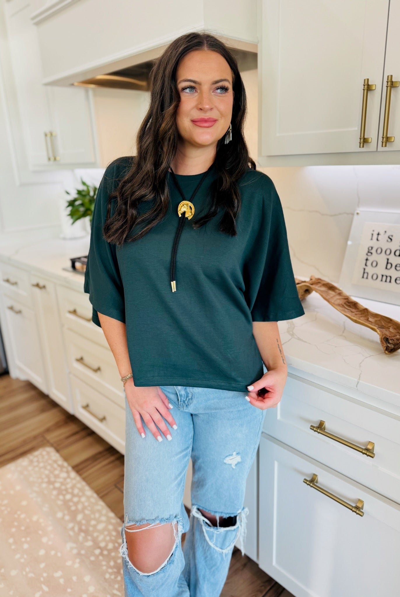 DARK GREEN ENTRO OVER-SIZED TEE - Tops