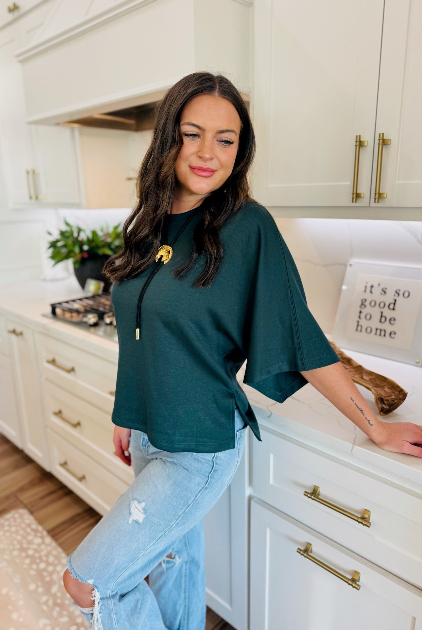 DARK GREEN ENTRO OVER-SIZED TEE - Tops