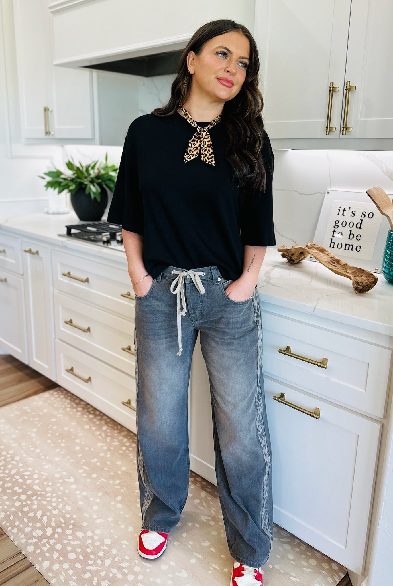 DUSTY LEOPARD WASHED DRAWSTRING PANTS - Bottoms