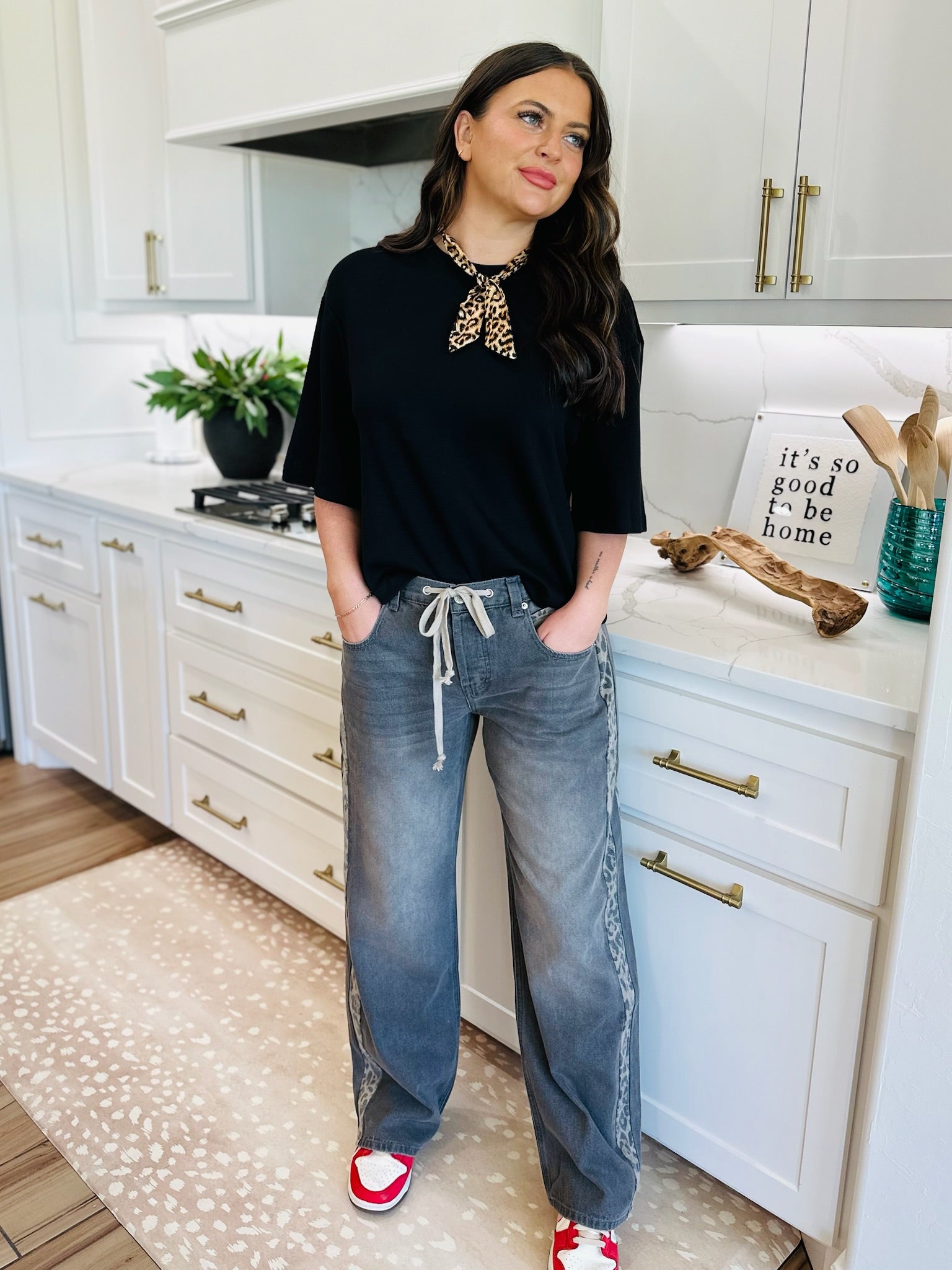 DUSTY LEOPARD WASHED DRAWSTRING PANTS - Bottoms