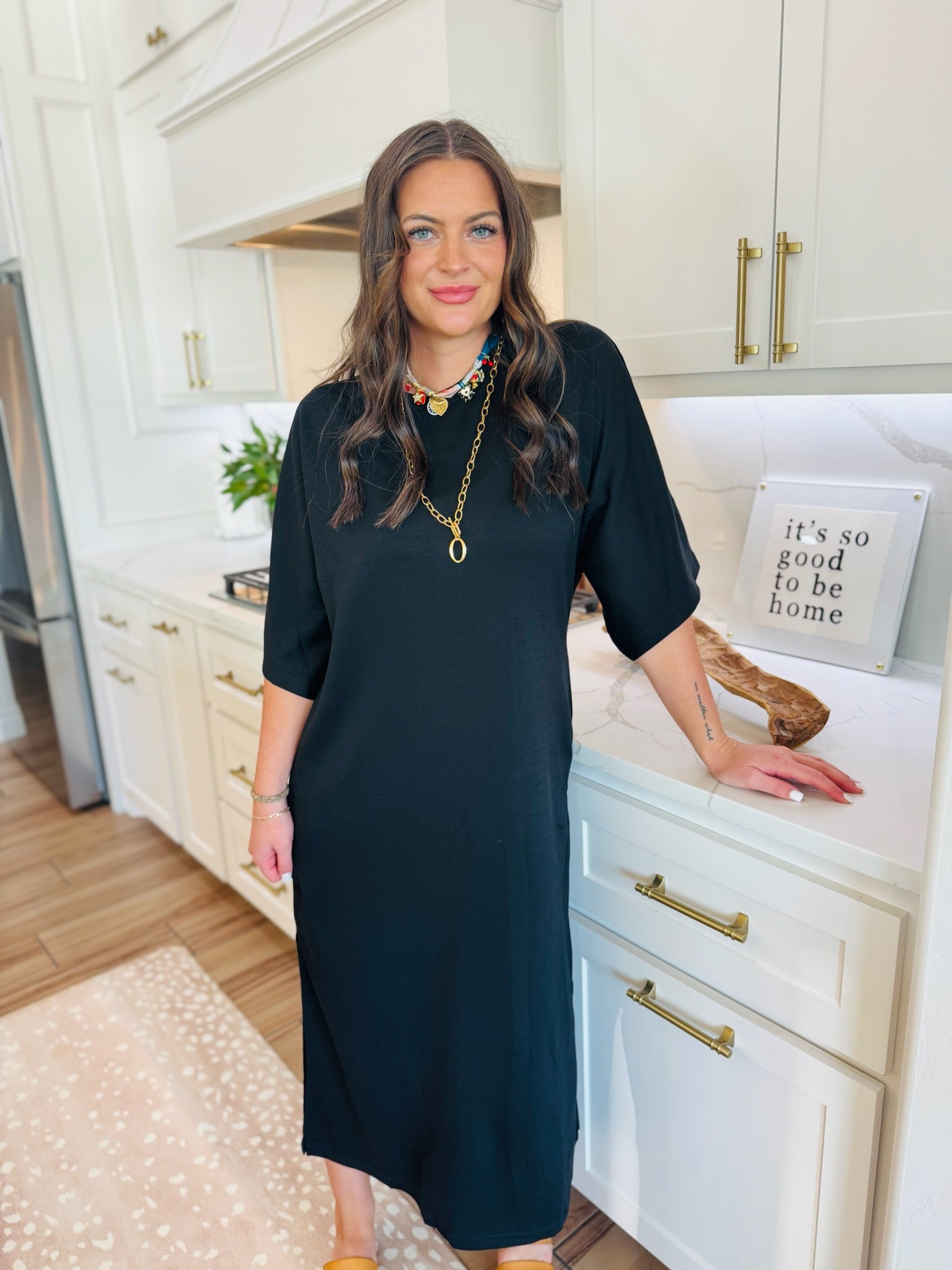 ENTRO BLACK MAXI T-SHIRT DRESS - Dress