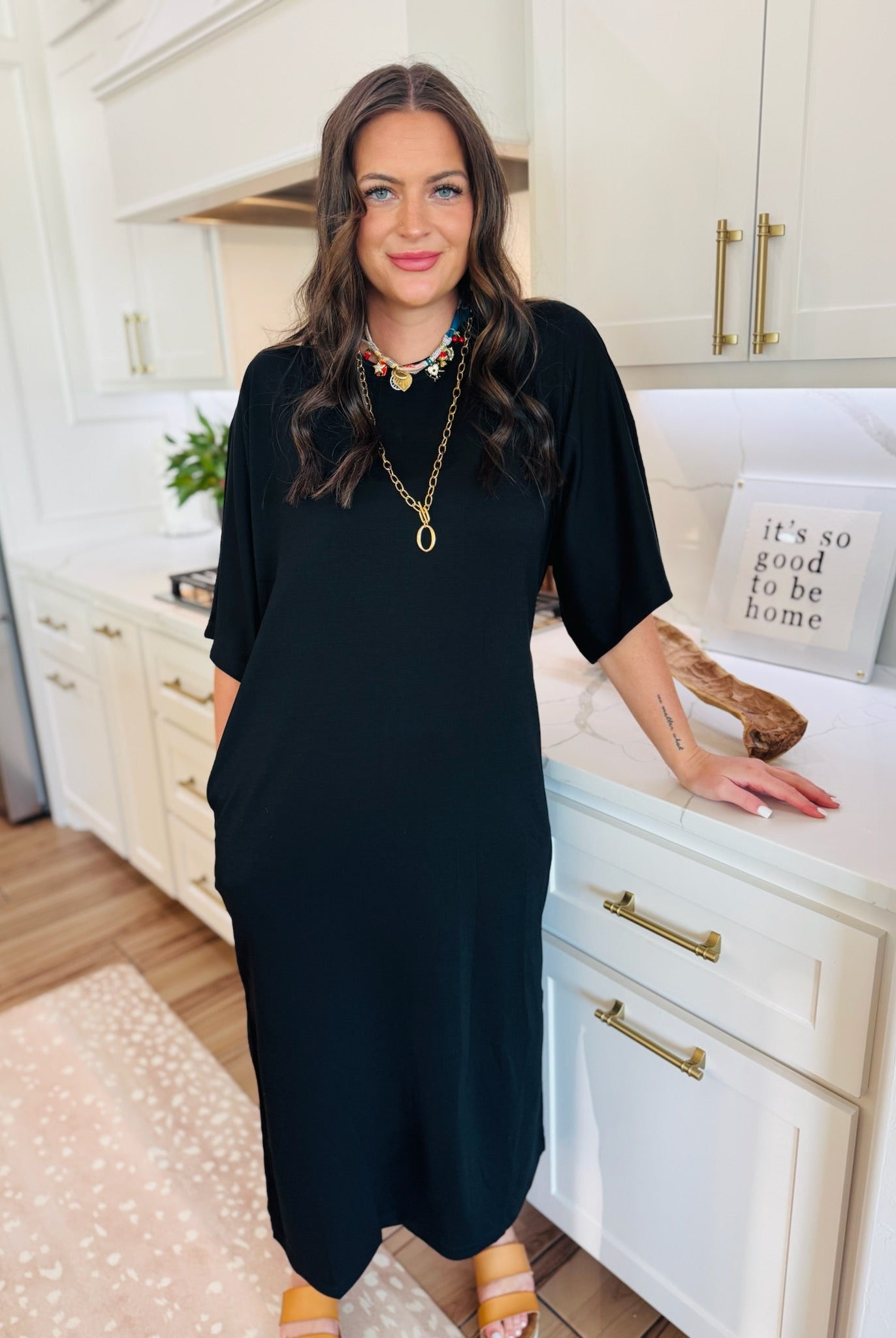 ENTRO BLACK MAXI T-SHIRT DRESS - Dress