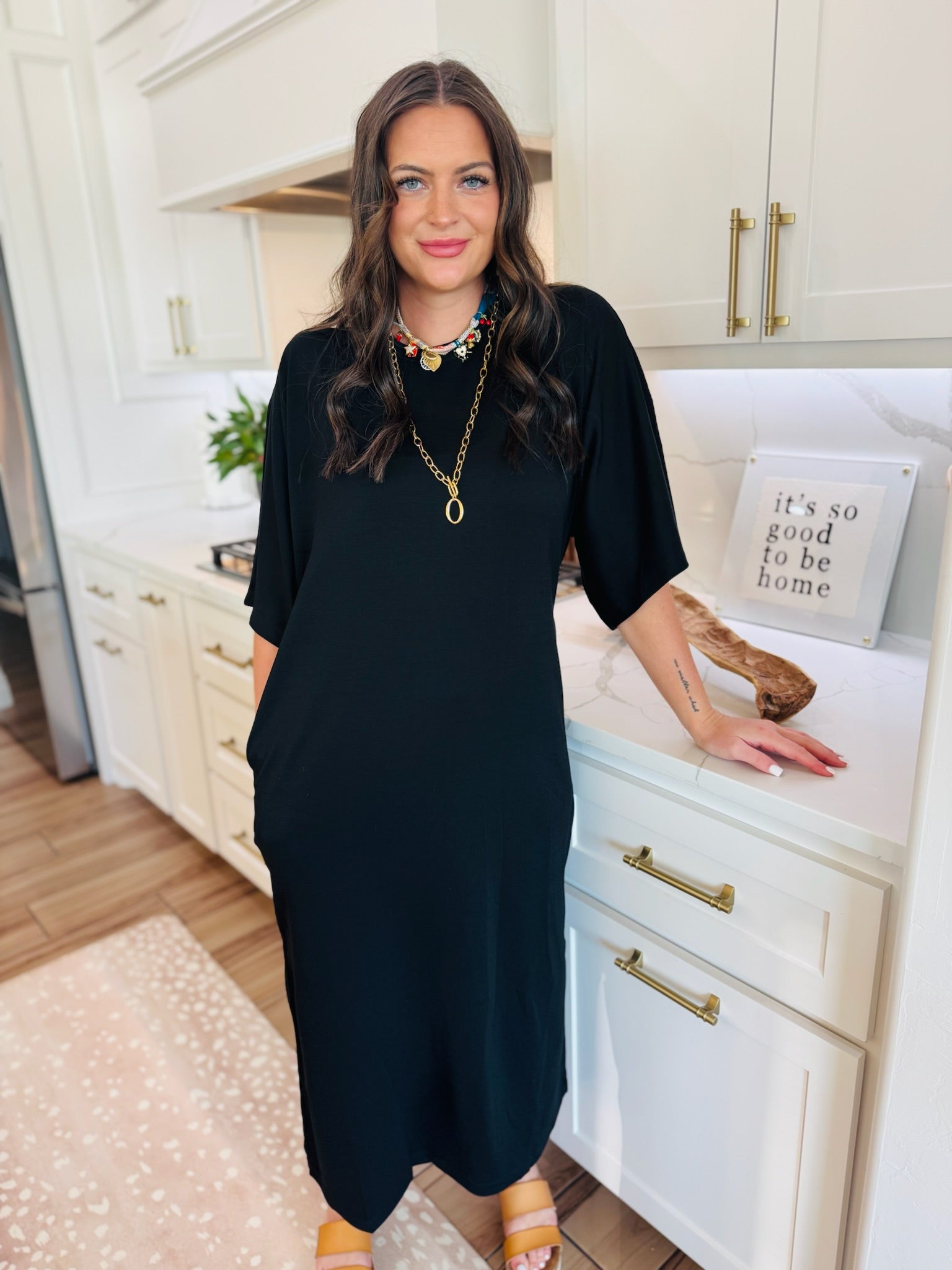 ENTRO BLACK MAXI T-SHIRT DRESS - Dress