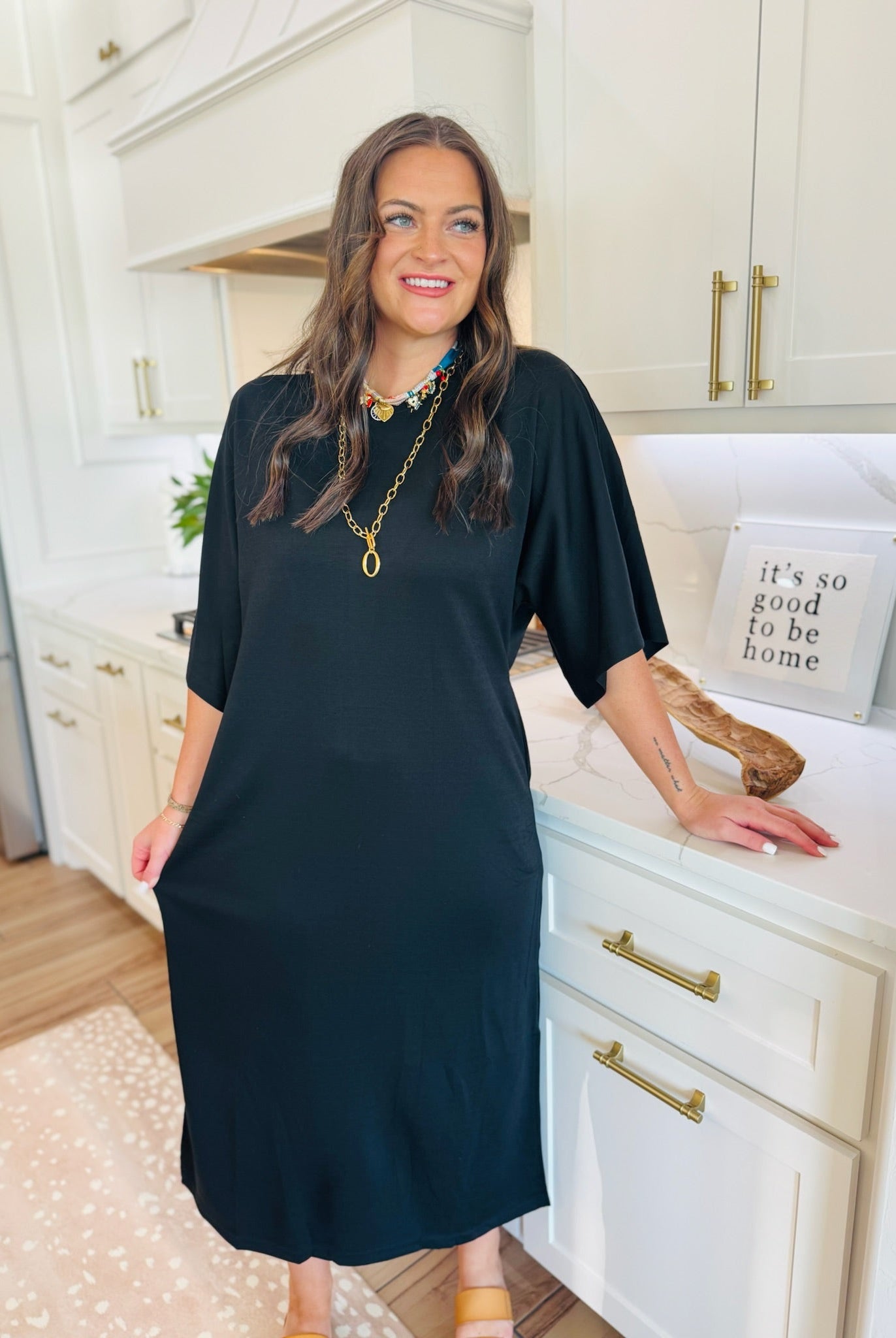 ENTRO BLACK MAXI T-SHIRT DRESS - Dress