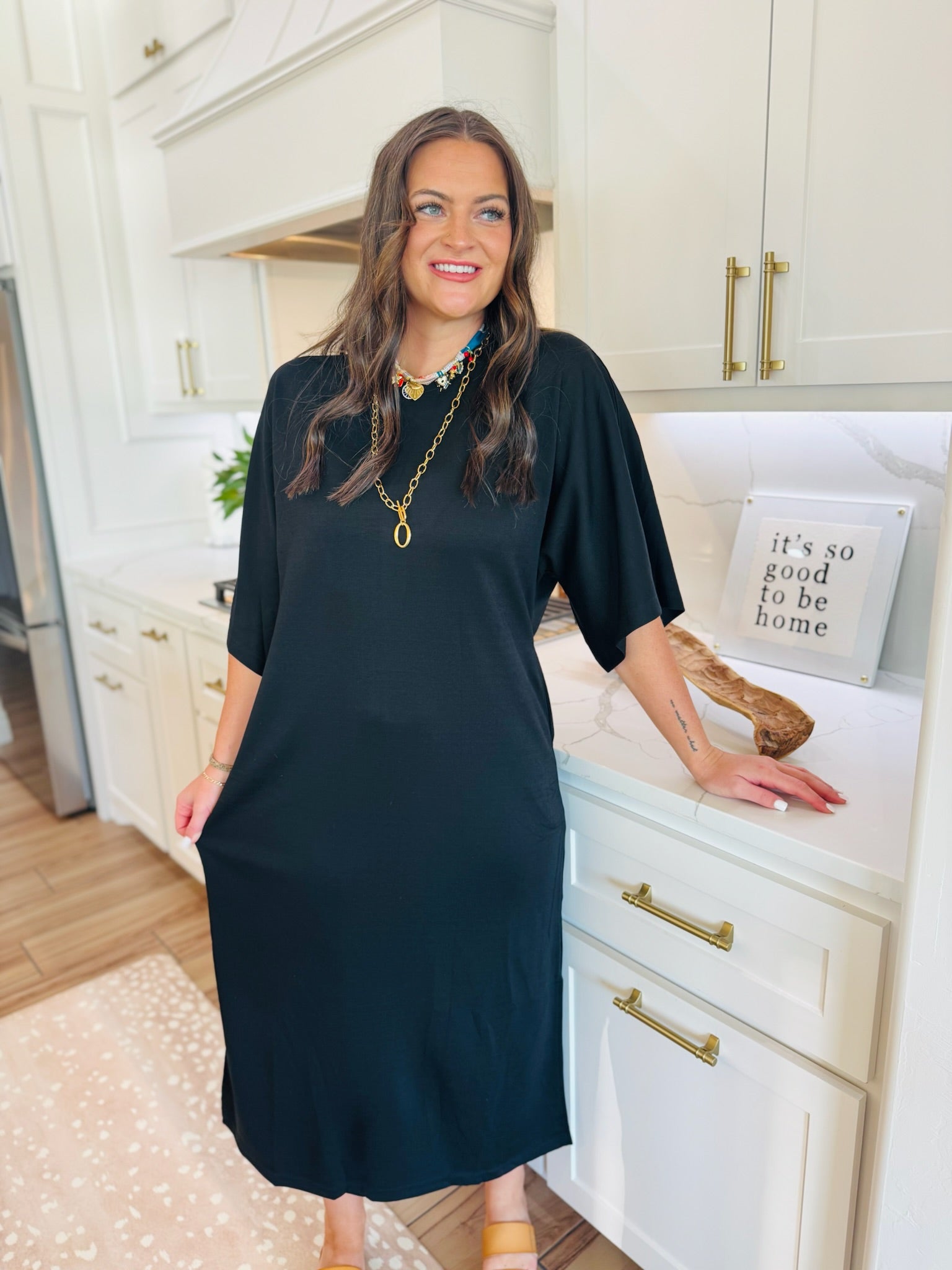 ENTRO BLACK MAXI T-SHIRT DRESS - Dress