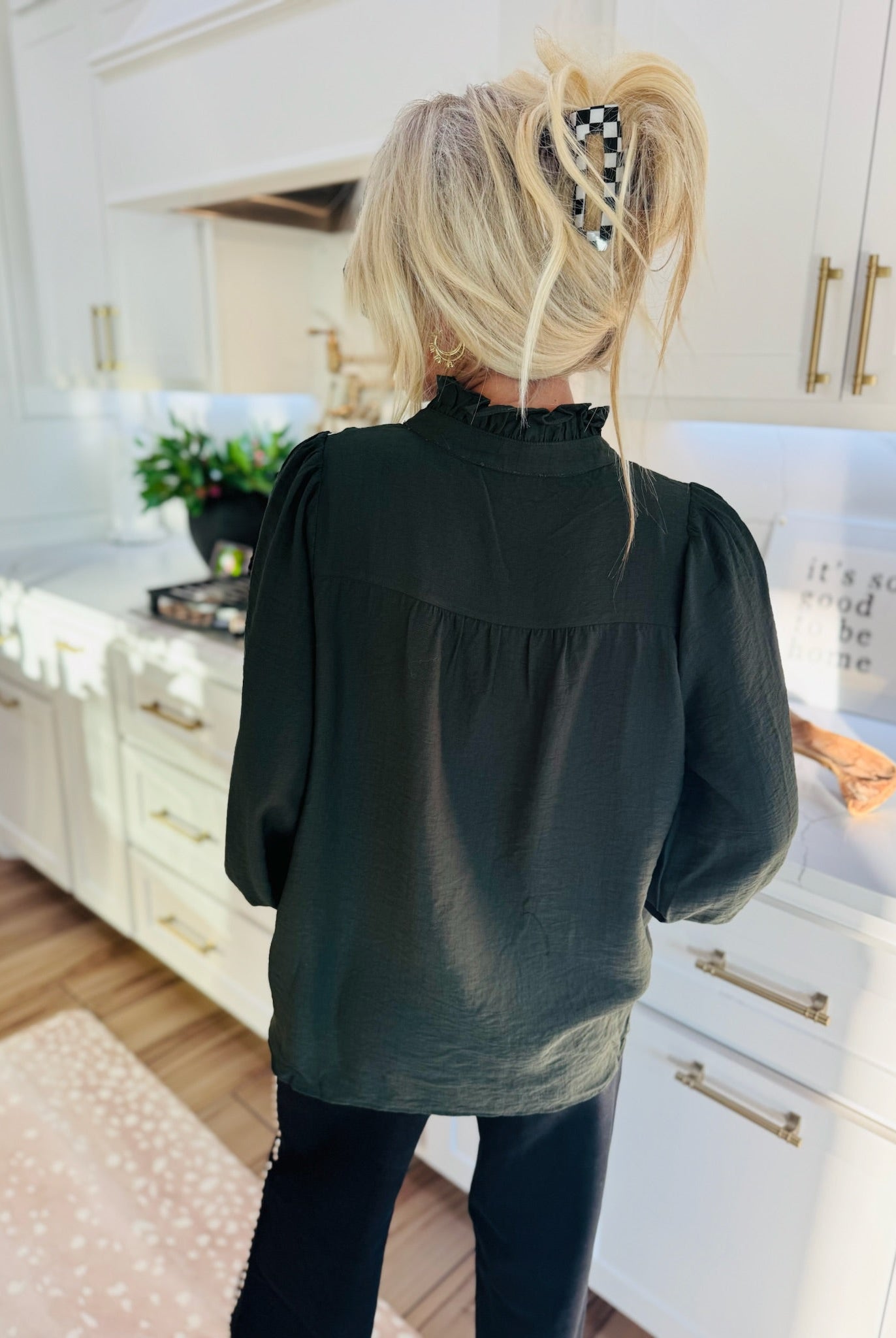 ENTRO LONG SLEEVE TOP WITH CREAM FLORAL EMBROIDERY - Tops