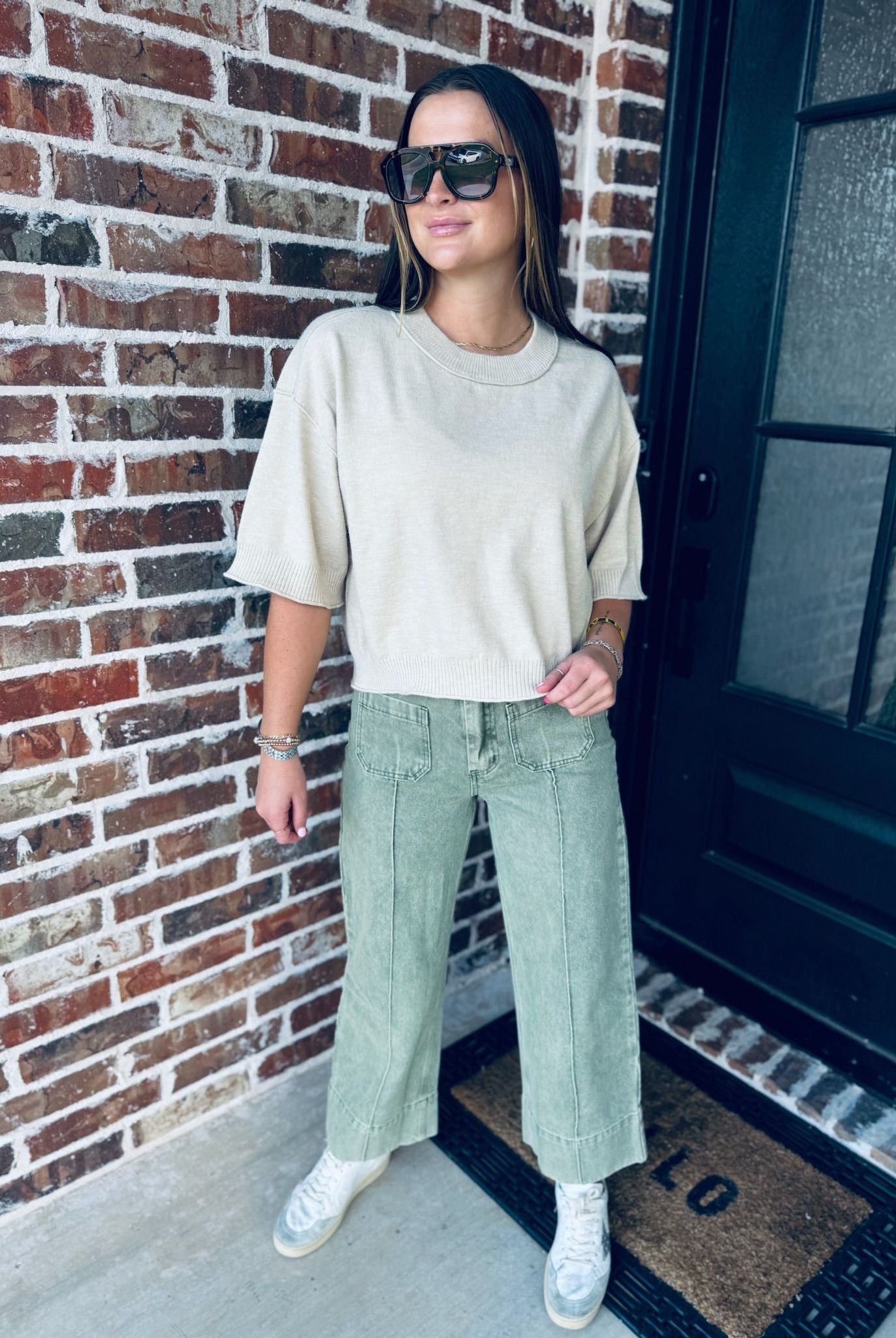 ENTRO OATMEAL KNIT SWEATER TOP - Tops