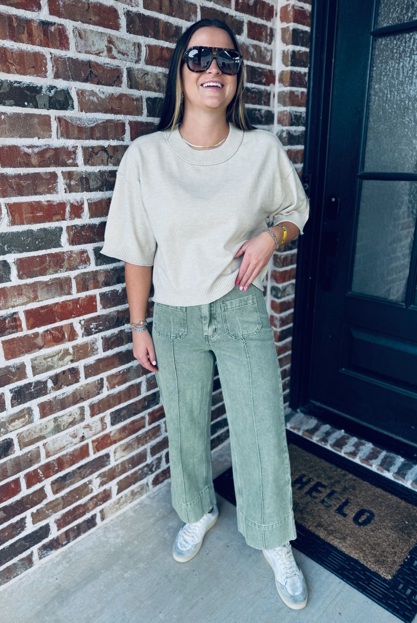 ENTRO OATMEAL KNIT SWEATER TOP - Tops