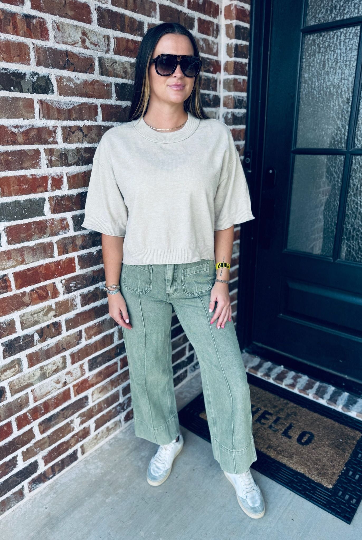 ENTRO OATMEAL KNIT SWEATER TOP - Tops