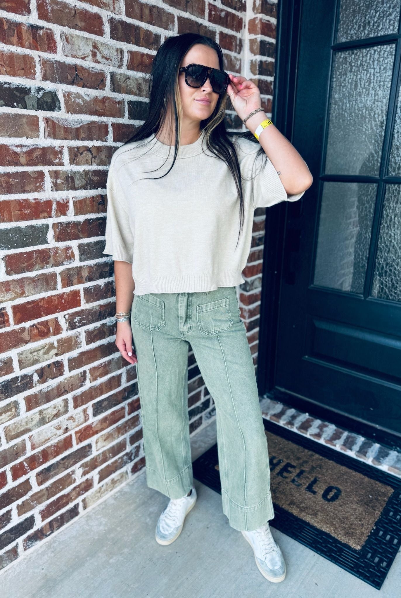 ENTRO OATMEAL KNIT SWEATER TOP - Tops