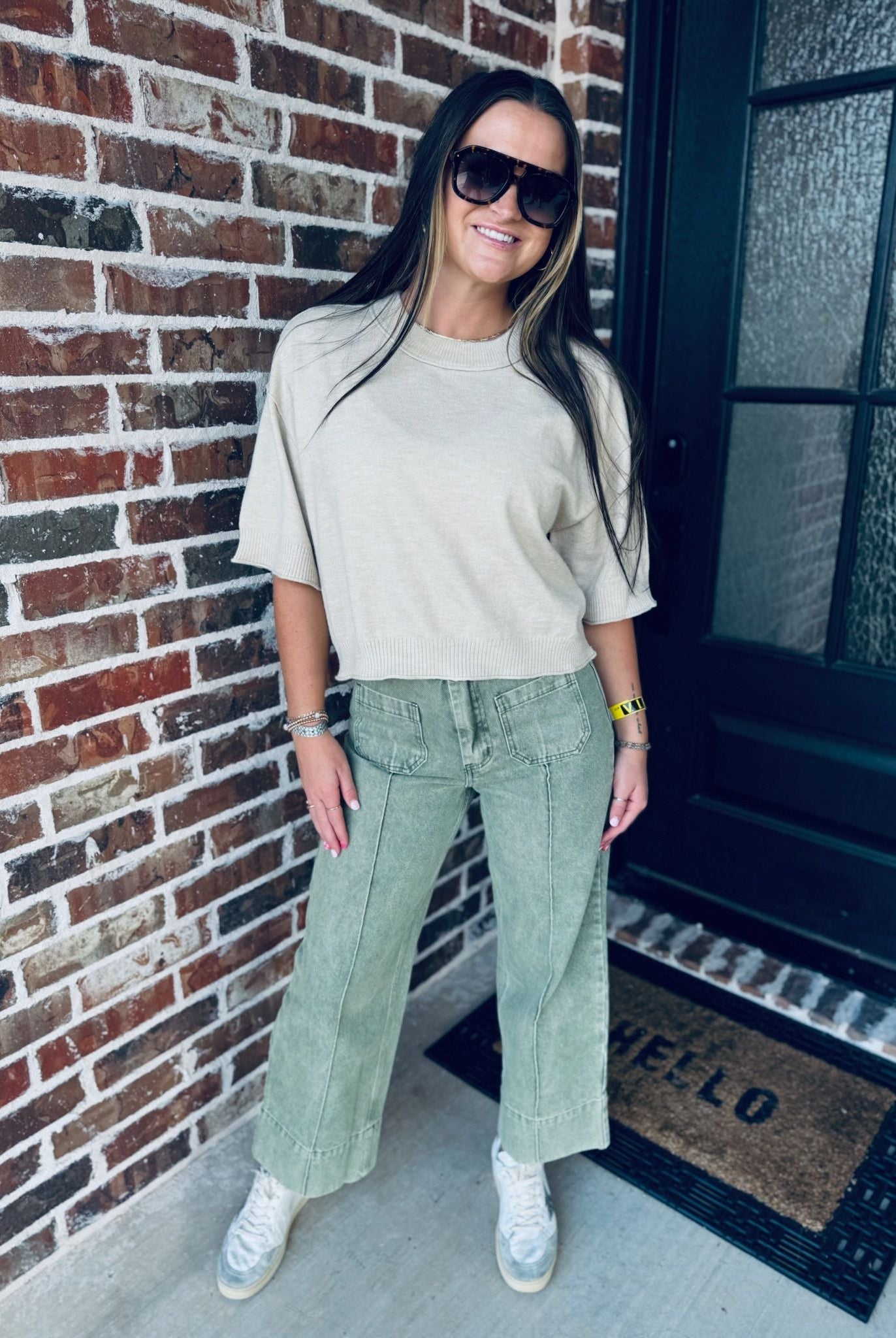 ENTRO OATMEAL KNIT SWEATER TOP - Tops