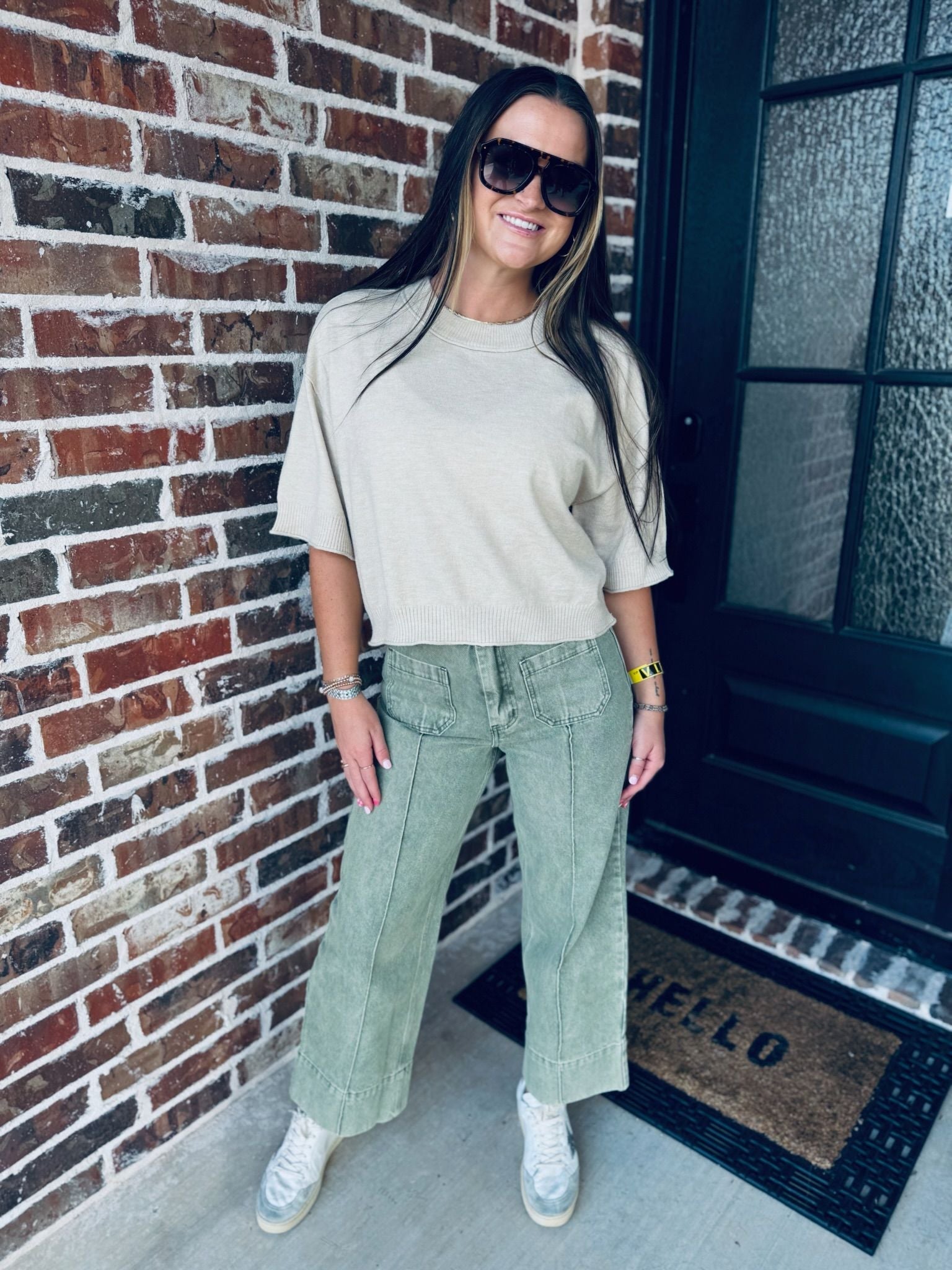 ENTRO OATMEAL KNIT SWEATER TOP - Tops