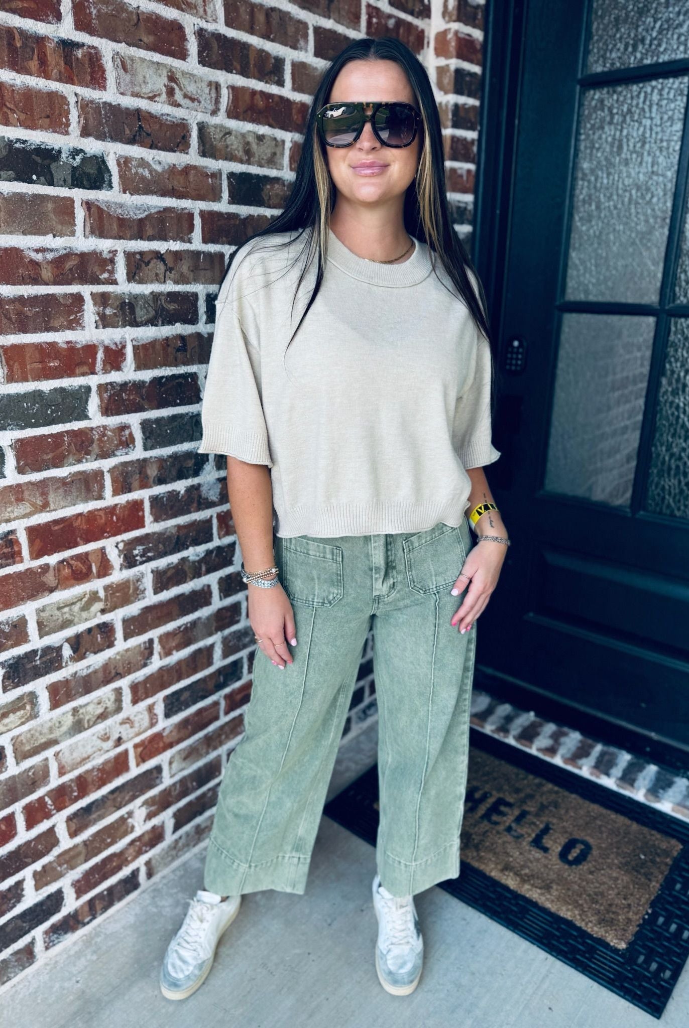 ENTRO OATMEAL KNIT SWEATER TOP - Tops