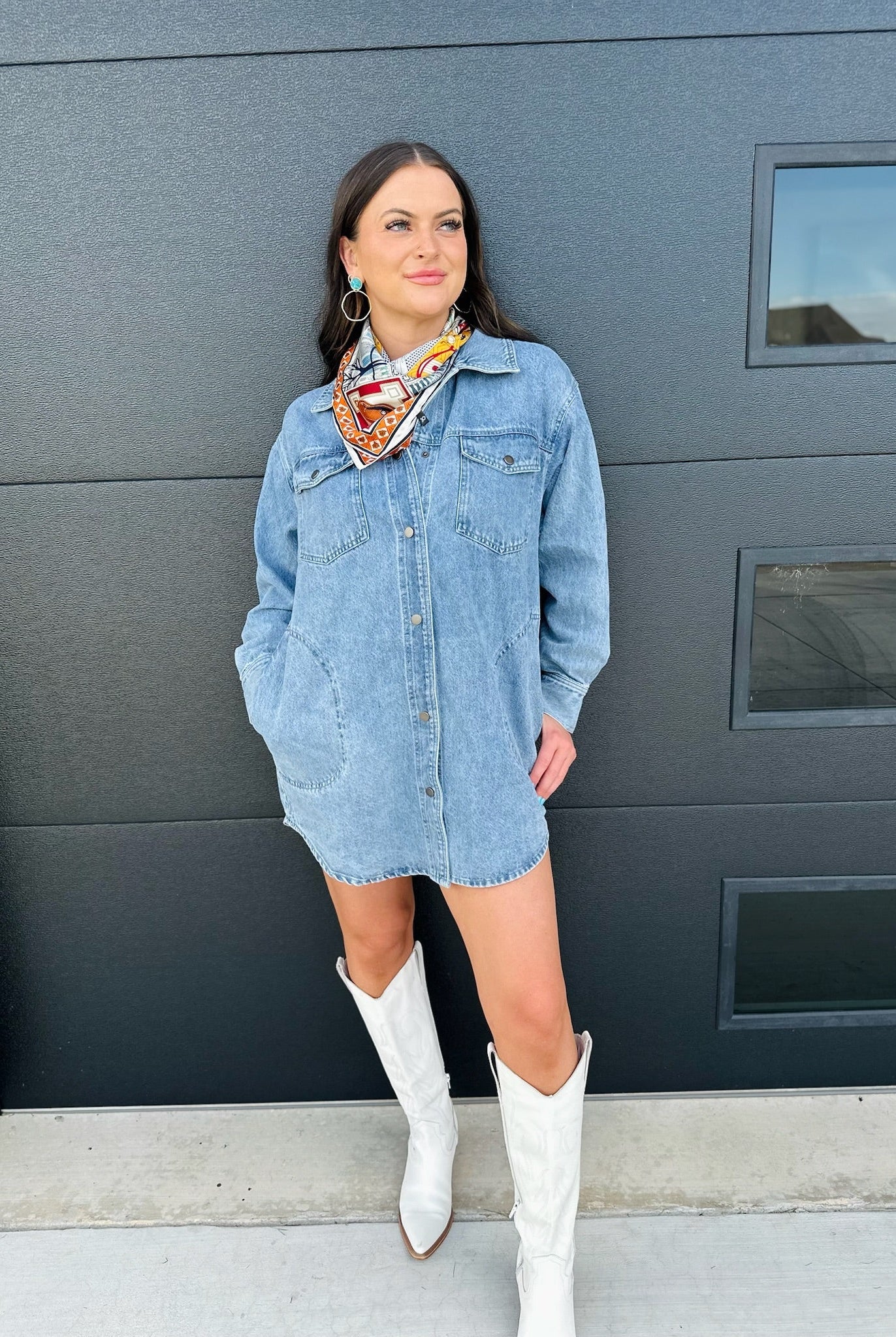 FATE LIGHT BLUE DENIM SHACKET DRESS - Tops