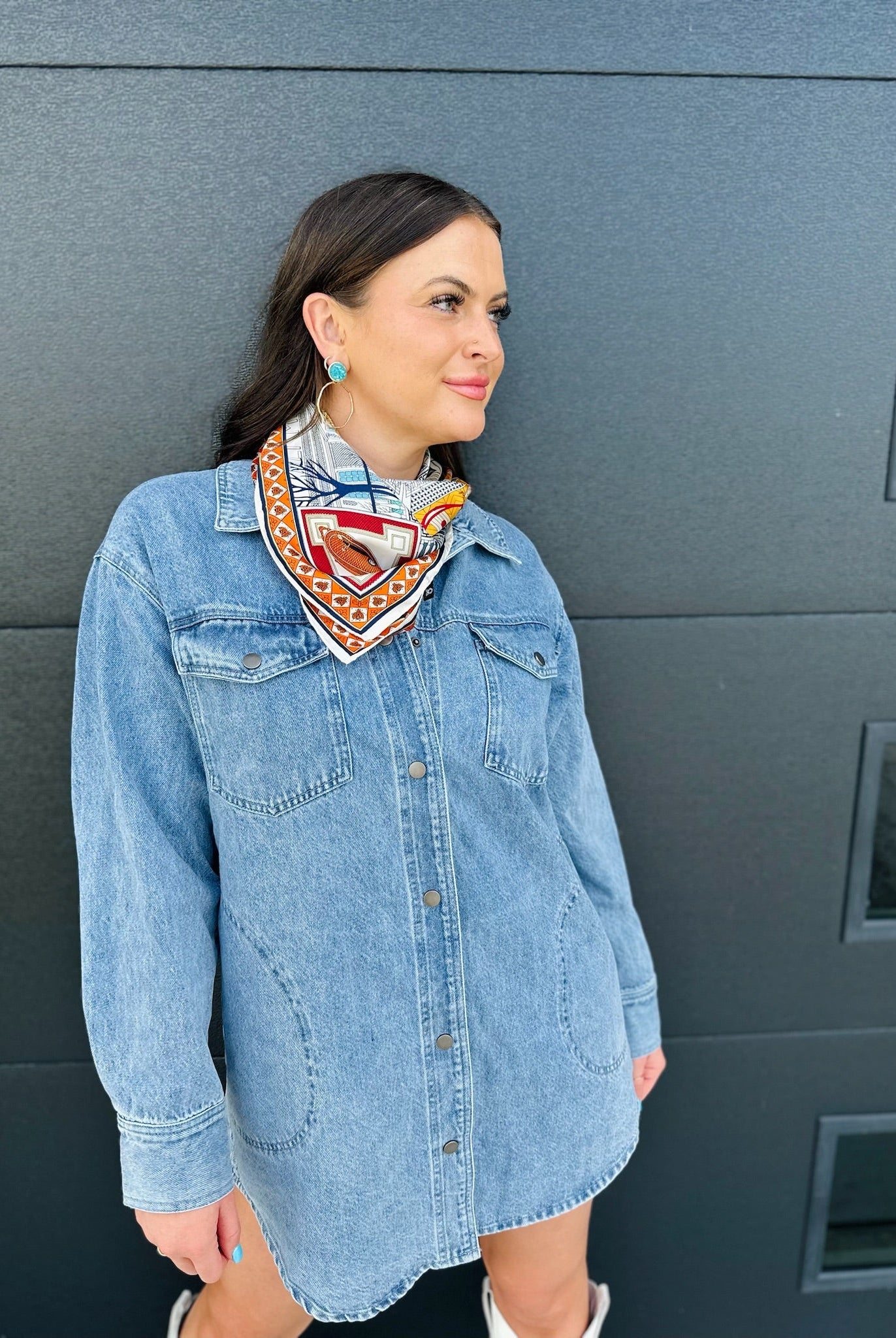 FATE LIGHT BLUE DENIM SHACKET DRESS - Tops