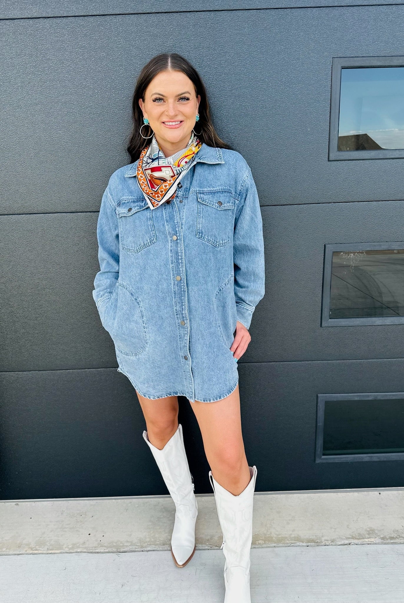 FATE LIGHT BLUE DENIM SHACKET DRESS - Tops