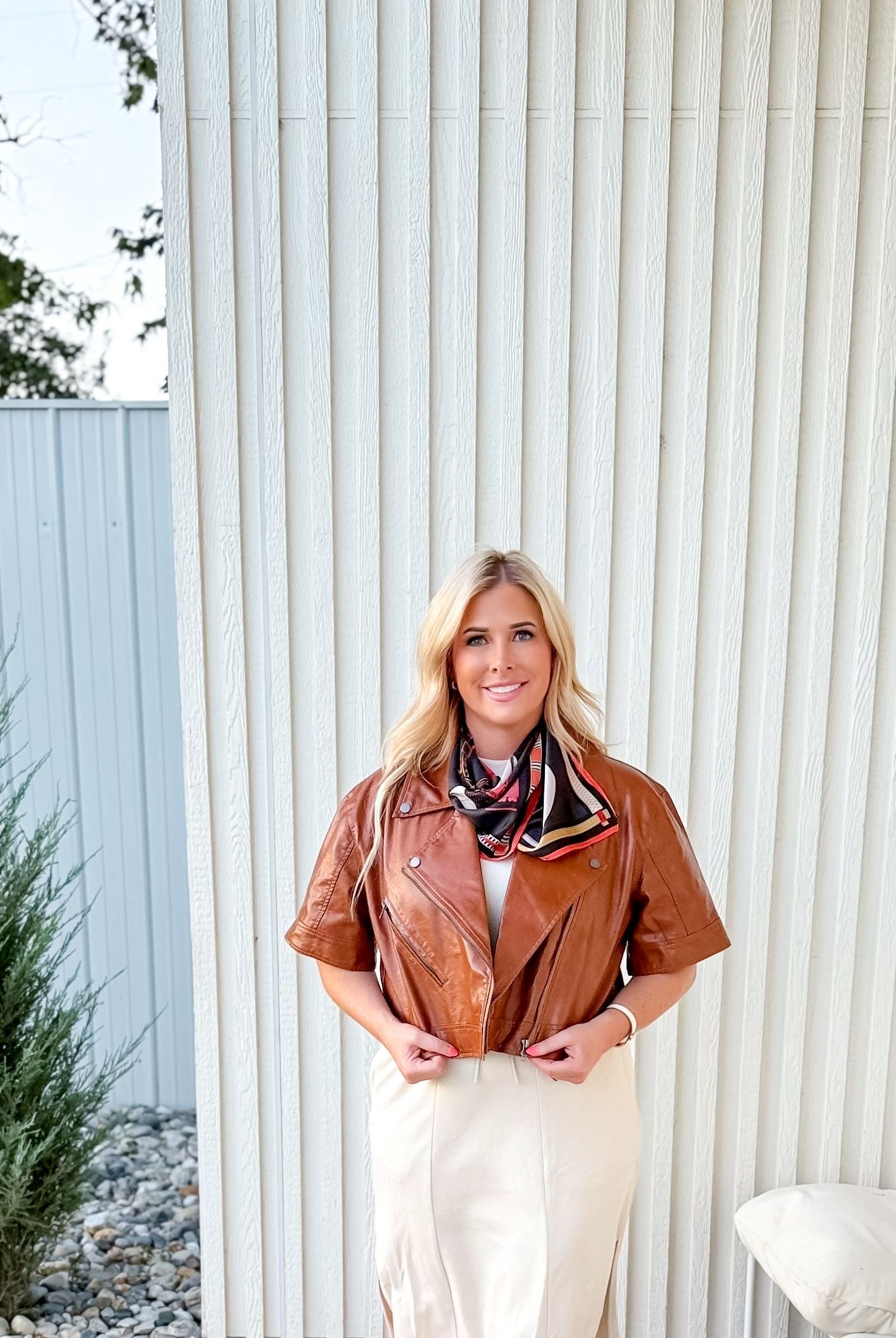 FAUX LEATHER SHORT SLEEVE JACKET - Tops