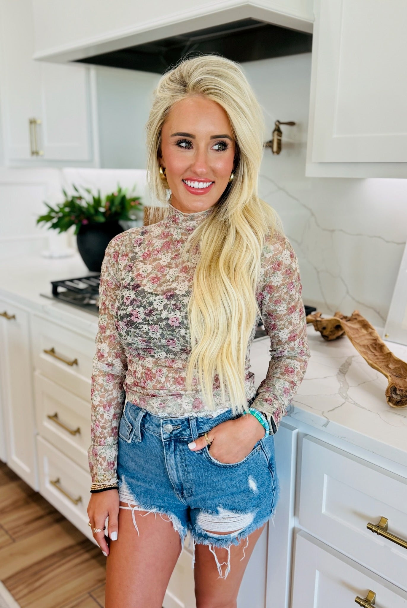 FLIRTY FLORALS SHEER TOP