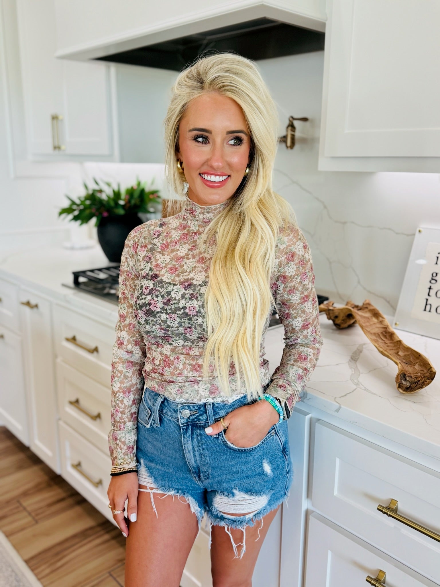 FLIRTY FLORALS SHEER TOP